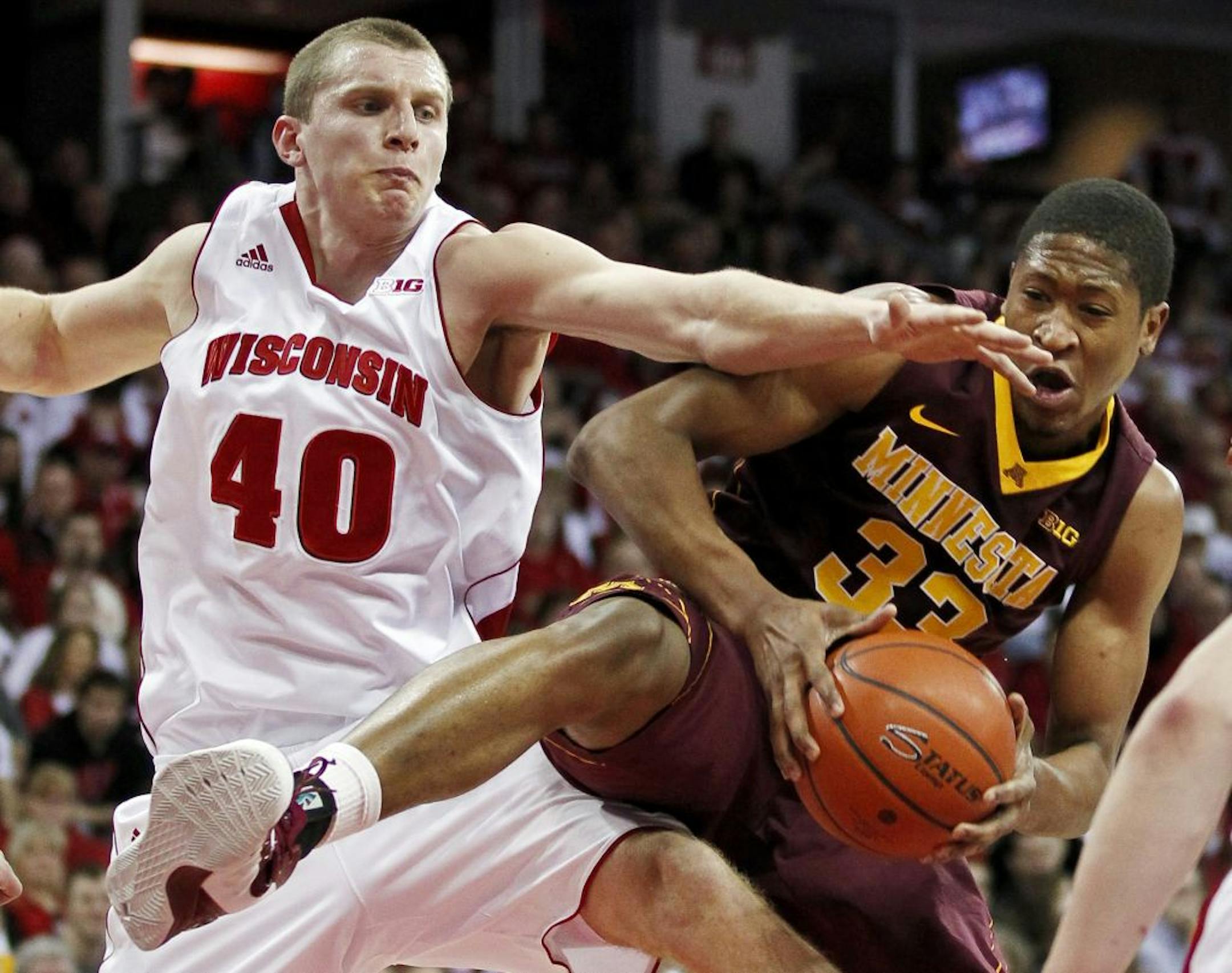 Gophers senior forward Rodney Williams grabbed this rebound against Wisconsin, but he's only had nine points and seven rebounds in his past two games.