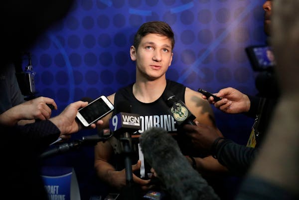 Grayson Allen, from Duke, participates in the NBA draft basketball combine last month in Chicago. Allen is a possibility for the Wolves with the No. 2