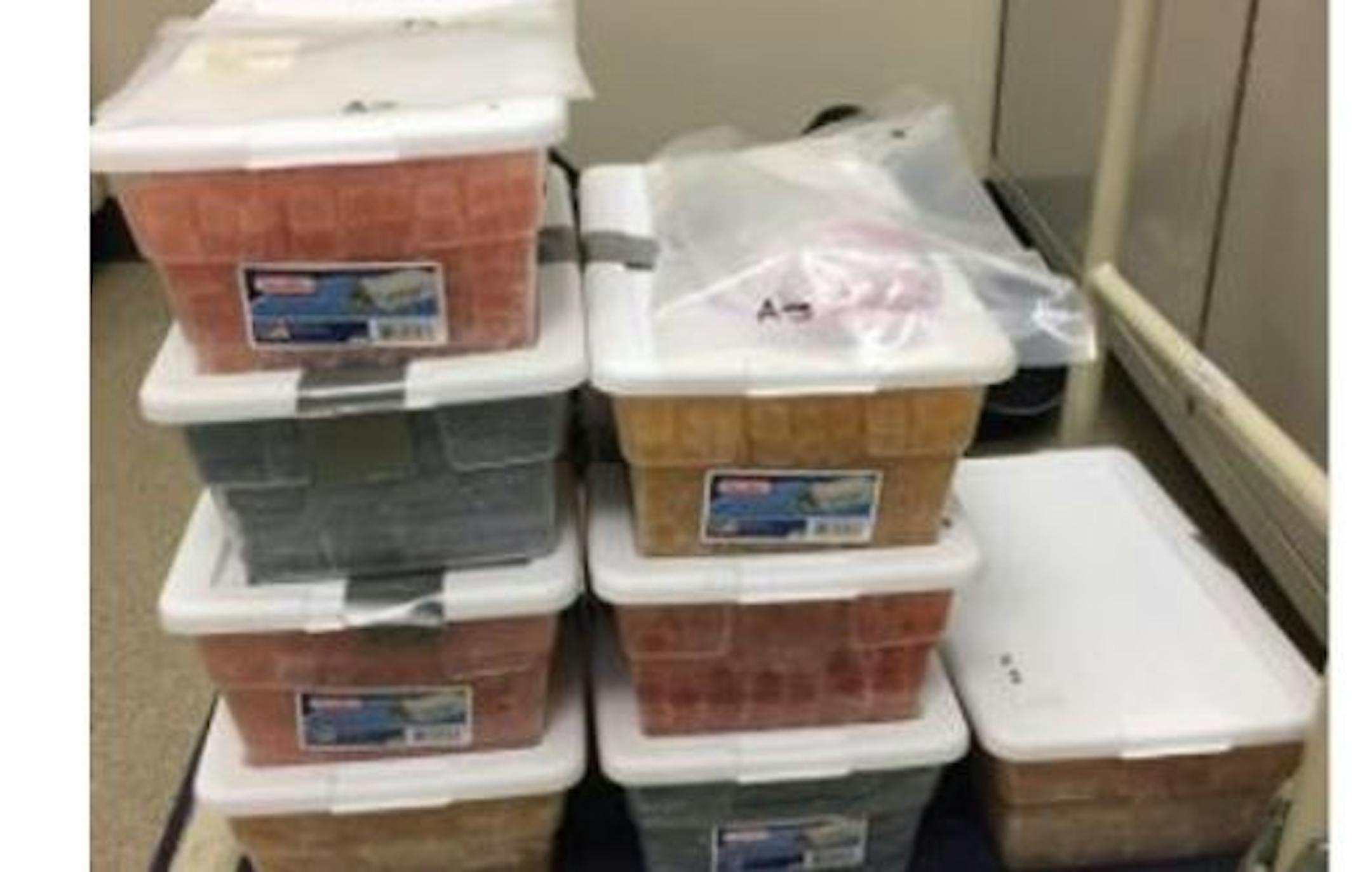 These eight containers holding many thousands of edible gummies were seized by law enforcement in Lakeville and have a street value of $40,000 to $50,000.