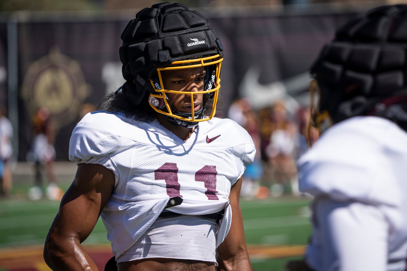 Wide receiver Elijah Spencer (11) during an open Gophers football practice at the Universtiy of Minnesota Tuesday, Aug. 15, 2023 in Minneapolis, Minn. ] RENEE JONES SCHNEIDER • renee.jones@startribune.com