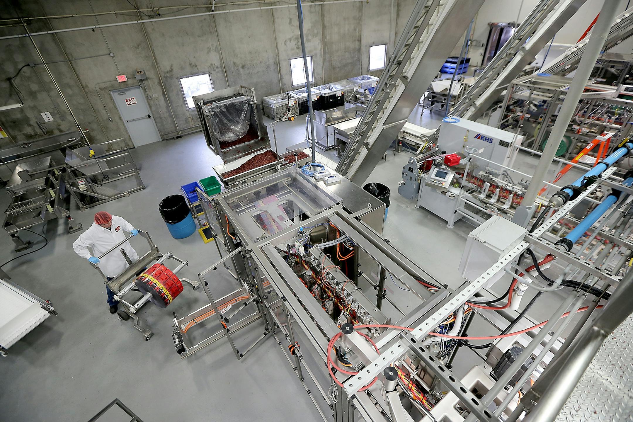 Workers processed Jack Links beef jerky in the packaging area, Monday, October 19, 2015 in Minong, Wis.