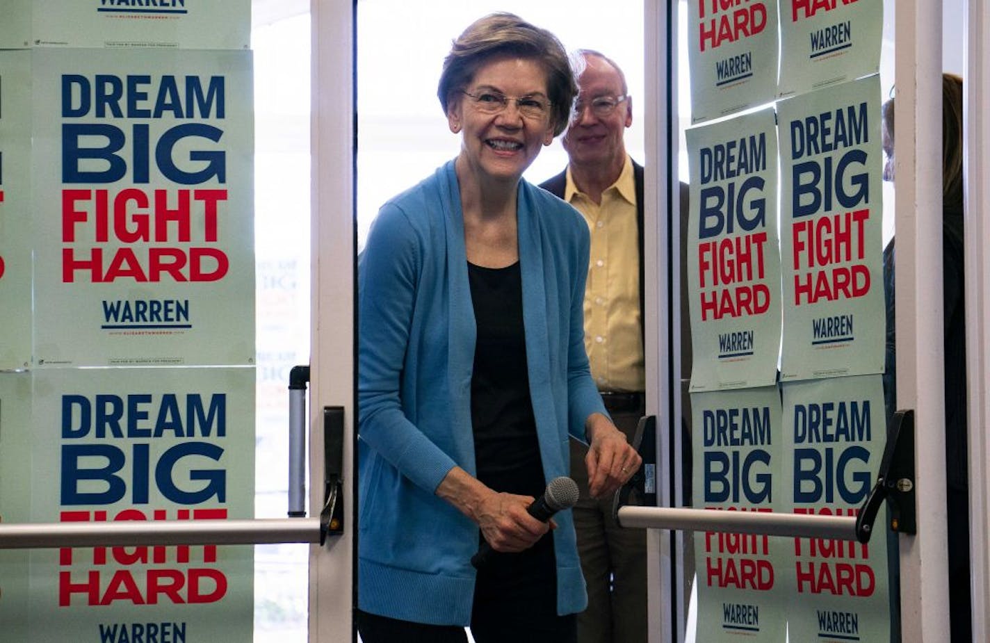 Sen. Elizabeth Warren arrives to speak to supporters at a canvassing event on the morning of the South Carolina Democratic Primary, in Columbia, S.C., Feb. 29, 2020.