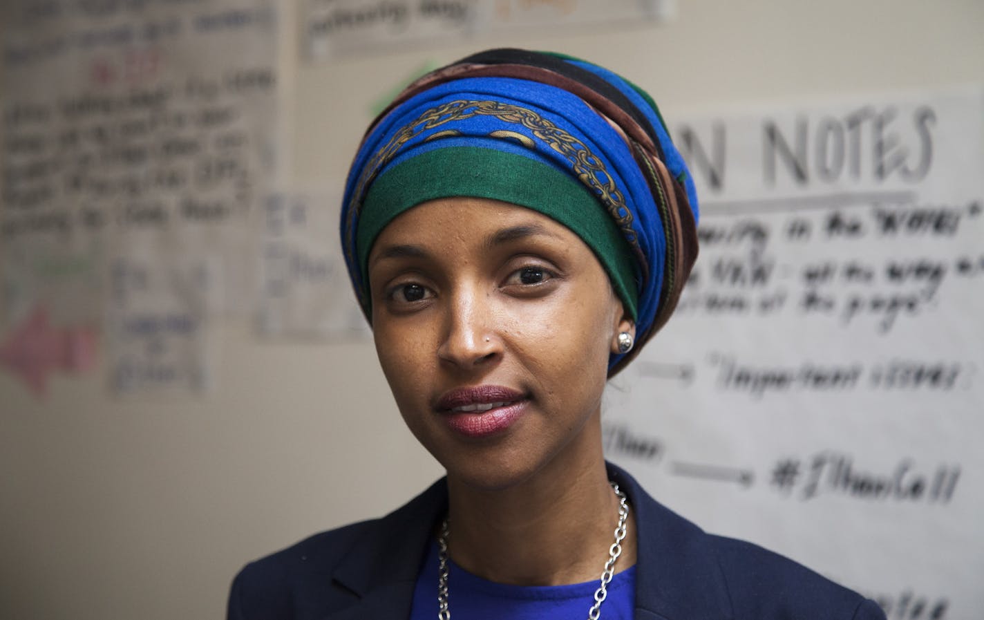 Ilhan Omar posed for a portrait at her Cedar-Riverside campaign headquarters Wednesday, Aug. 10, 2016 ] Mark Vancleave - mark.vancleave@startribune.com * Ilhan Omar won an unlikely electoral battle against longtime Rep. Phyllis Kahn, a longtime feminist and one of the Legislature's most reliably liberal voices.