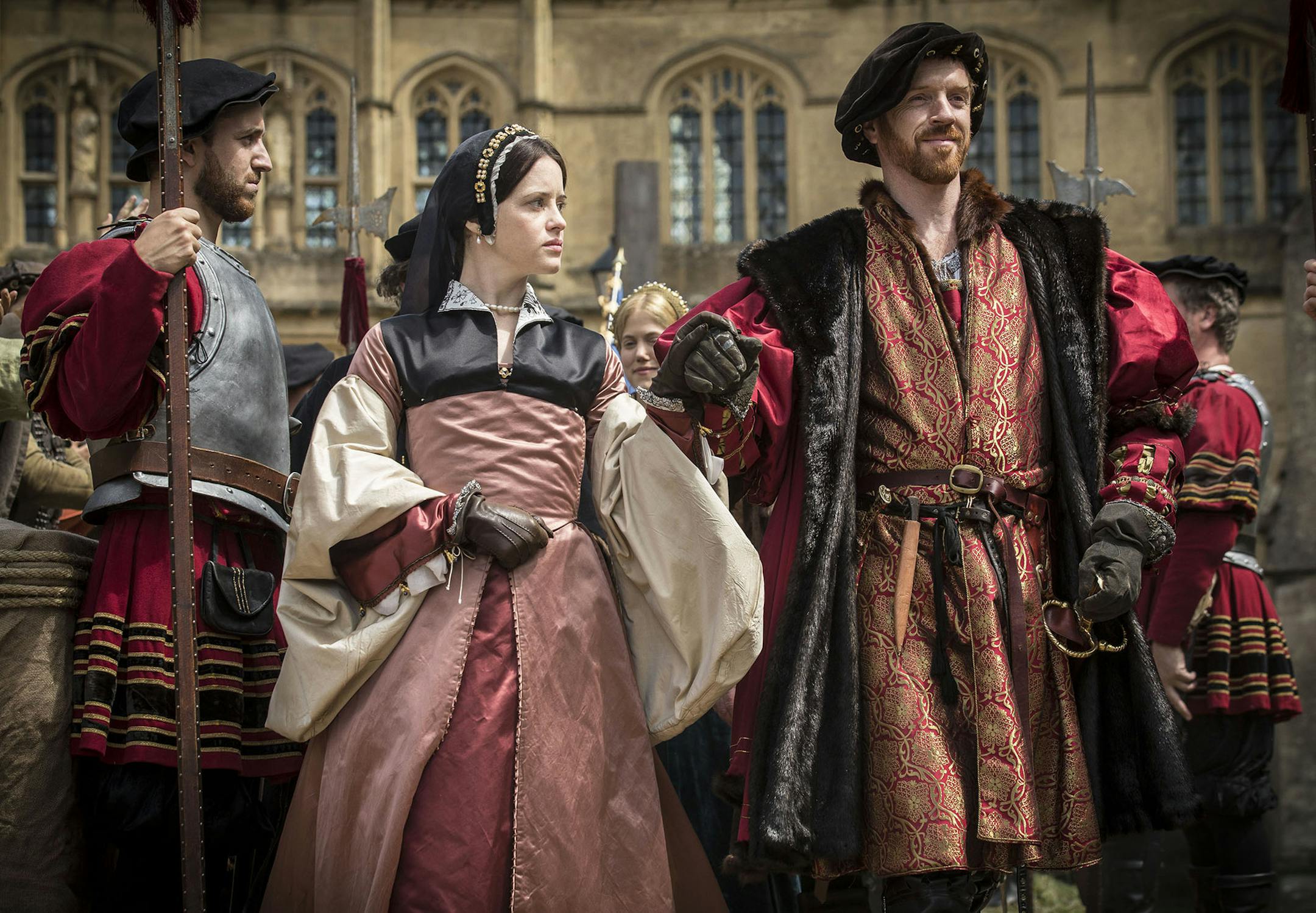 Claire Foy as Anne Boleyn and Damian Lewis as King Henry VIII in "Wolf Hall." (C) Ed Miller/Playground & Company Pictures for MASTERPIECE/BBC This image may be used only in the direct promotion of MASTERPIECE. No other rights are granted. All rights are reserved. Editorial use only.