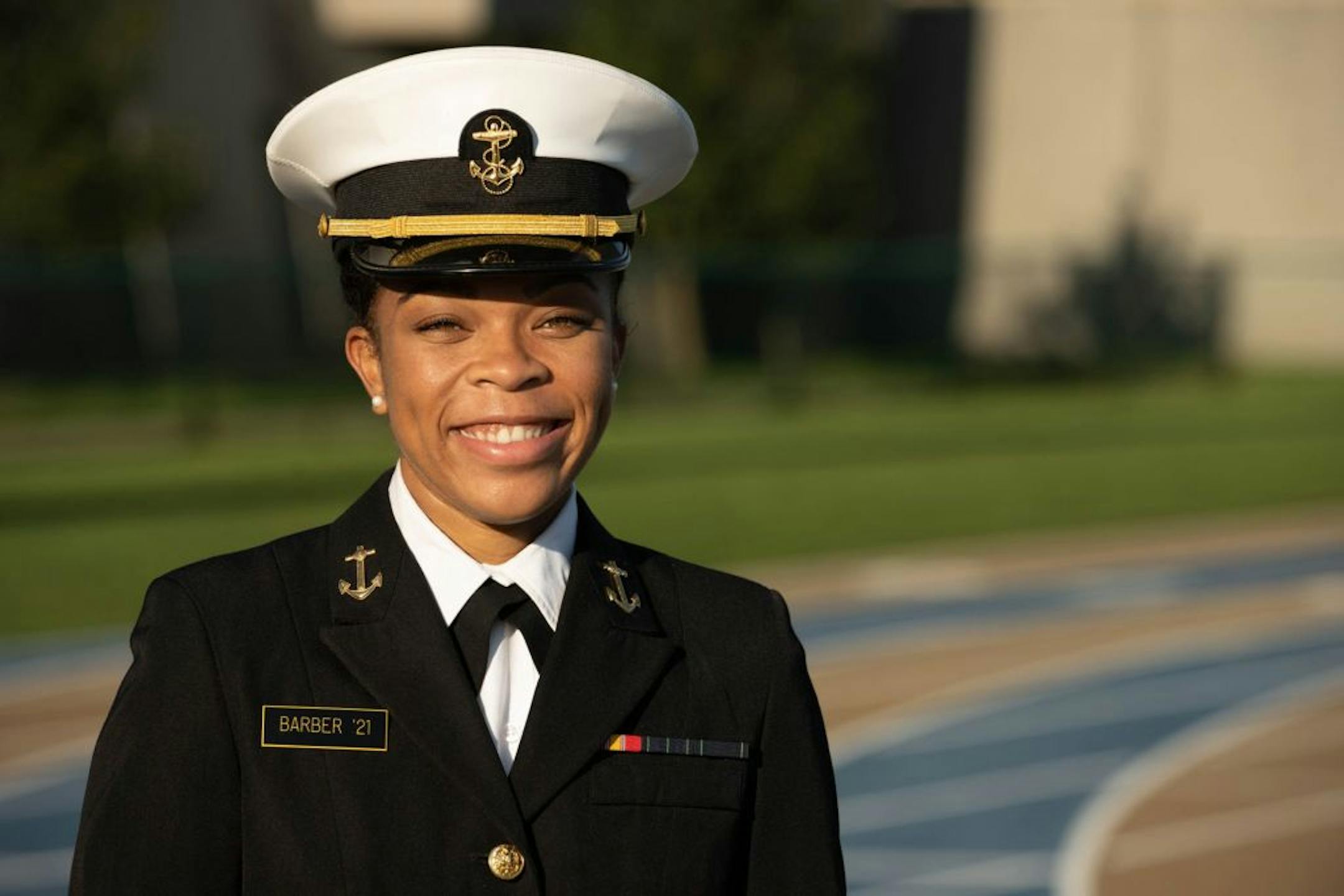 Midshipman 1st Class Sydney Barber, from Lake Forest, Illinois, is slated to be the Naval Academy's first African American female brigade commander. The Brigade Commander is the highest leadership position within the brigade, and is the only "six striper" -- a reference to the collar insignia worn on the midshipman uniform, the rank of midshipman captain.