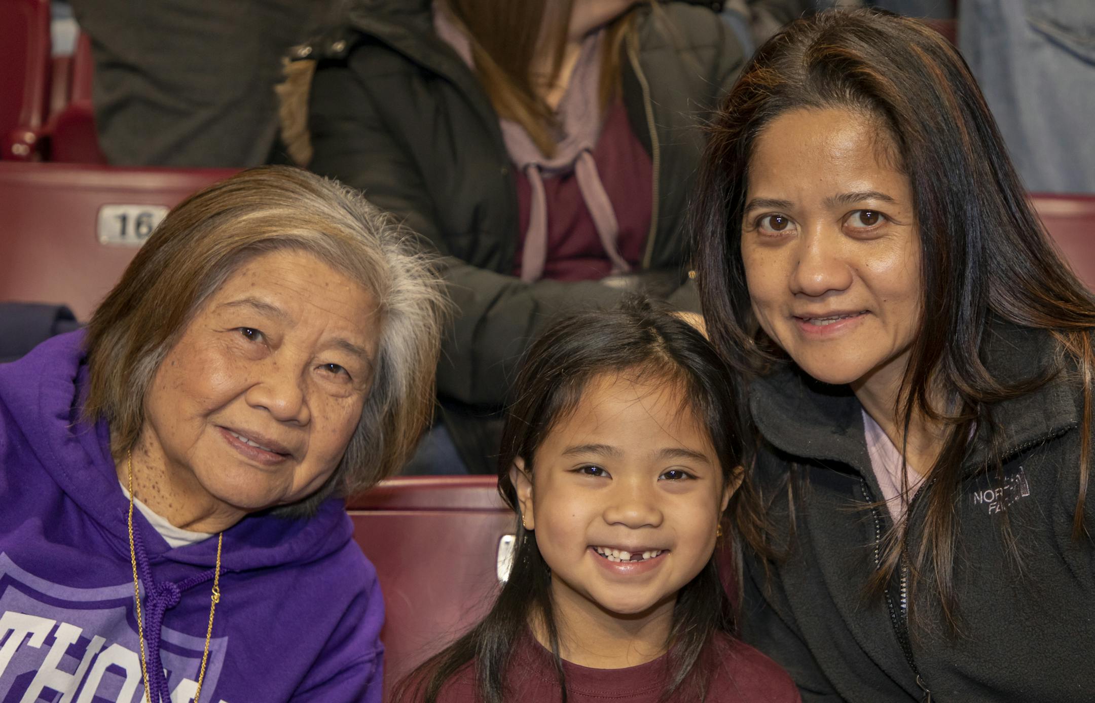 Urduja, Annaliza and Audrianna Balicao at the 2020 Best of the Best dance show. [ Special to Star Tribune, photo by Matt Blewett, Matte B Photography, matt@mattebphoto.com, University of Minnesota Spirit Squad, University of Minnesota Dance Team, Williams Arena, SAXO 1010220593 FACE011920 Annaliza's daughter, Charlize, dances for St. Thomas.