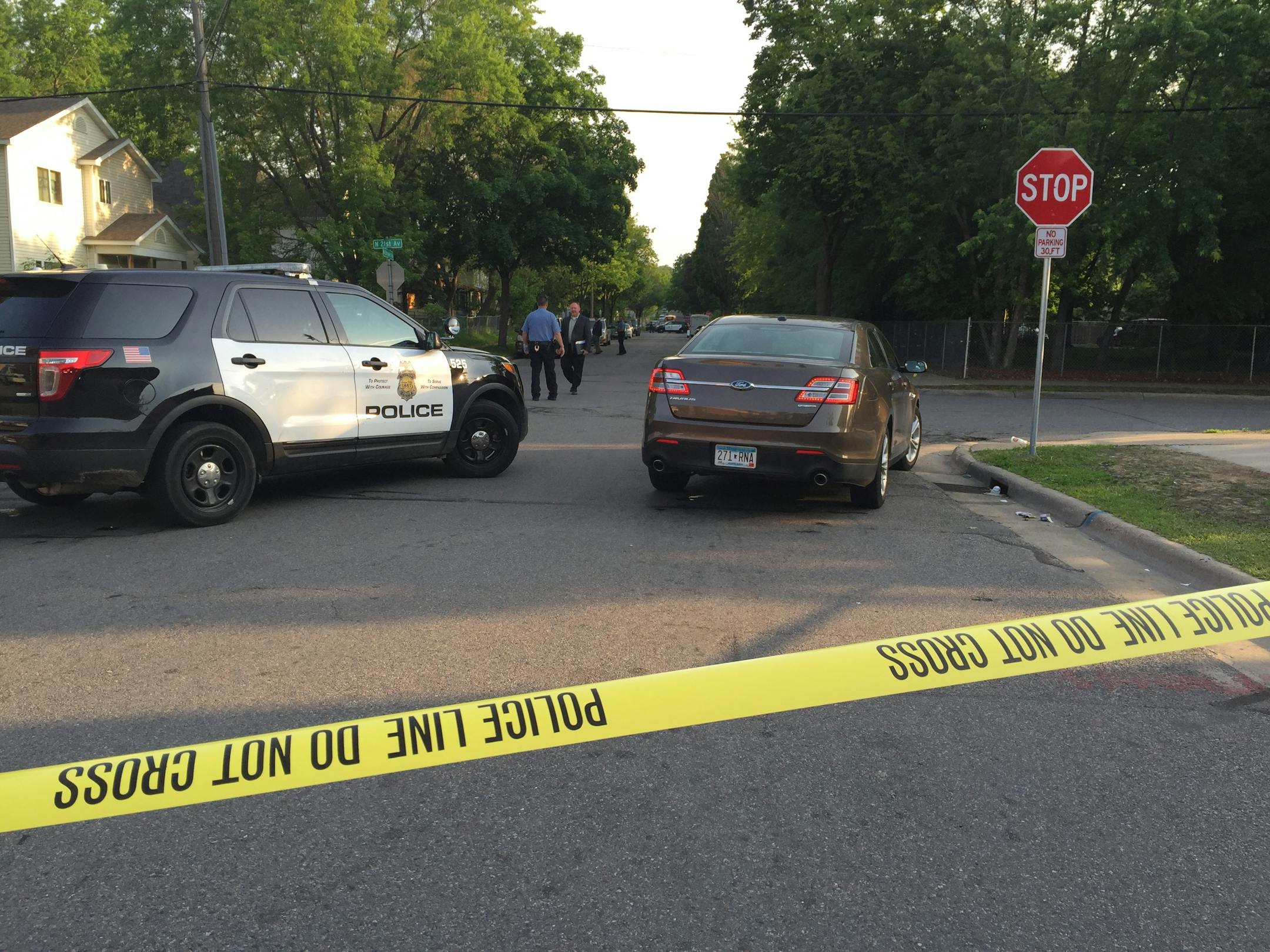 Police blocked off an area near 21st and Bryant Aves. N. in Minneapolis after an armed carjacking.