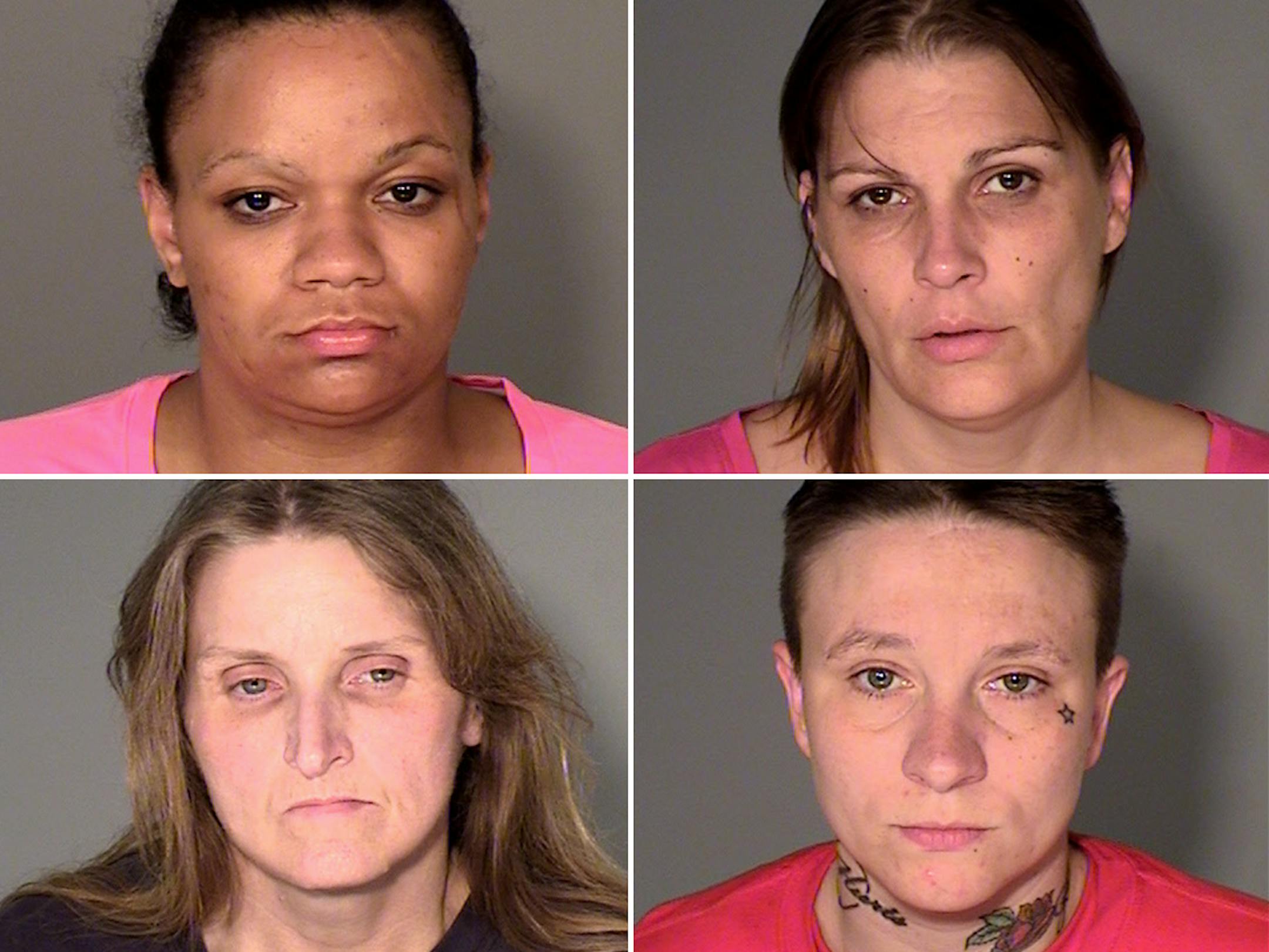 Four women have been charged in Ramsey County District Court in an identity theft scam. They are, clockwise from top left, Shauntell R. Burg, Kristin R. Warren, Andrea L. Gunderson and Roxanne K. Deflorin
