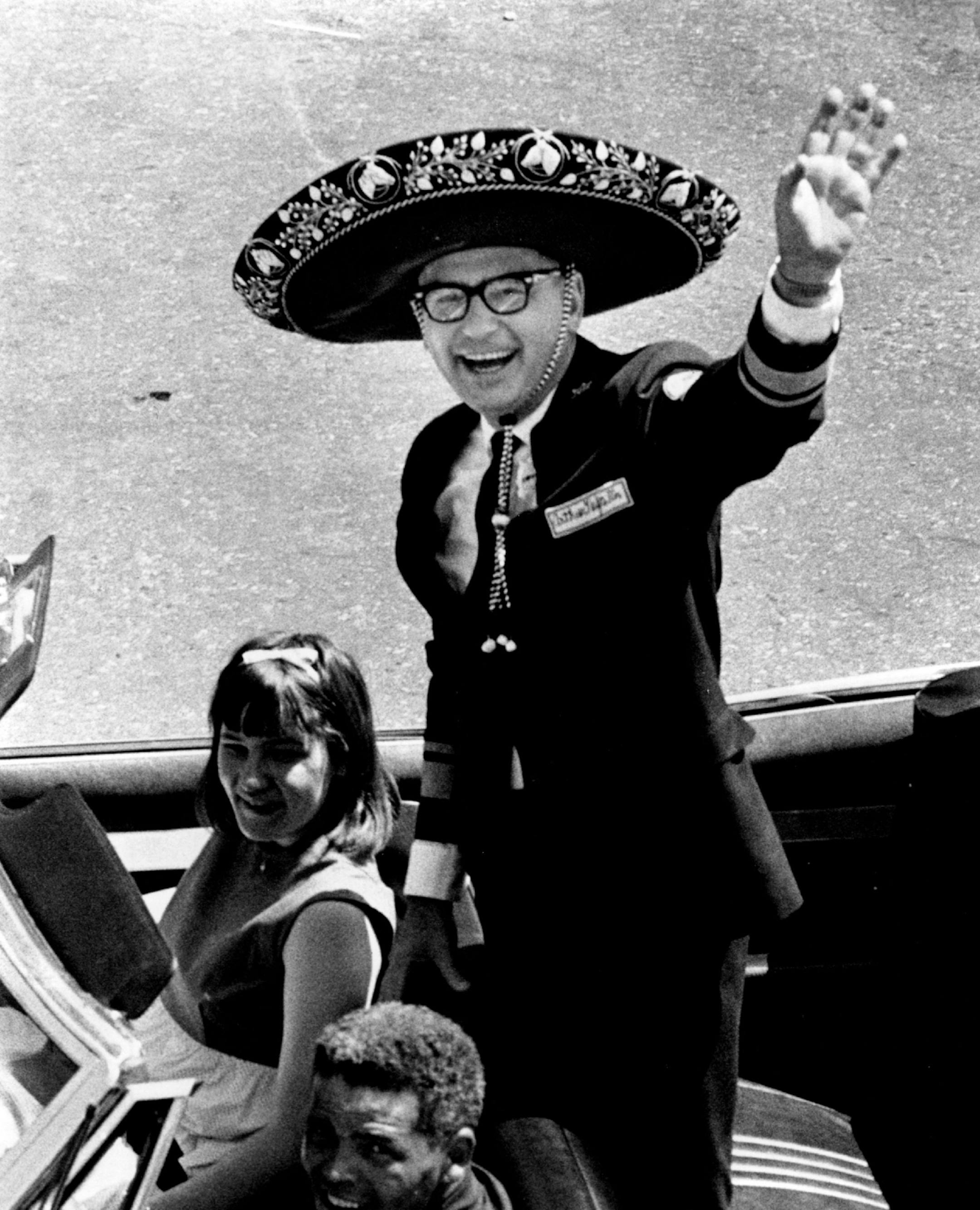 July 18, 1965: Minneapolis Mayor Arthur Naftalin was appropriately dressed to carry out the Aquatennial theme, "A Salute to Our Neighbors to the South."