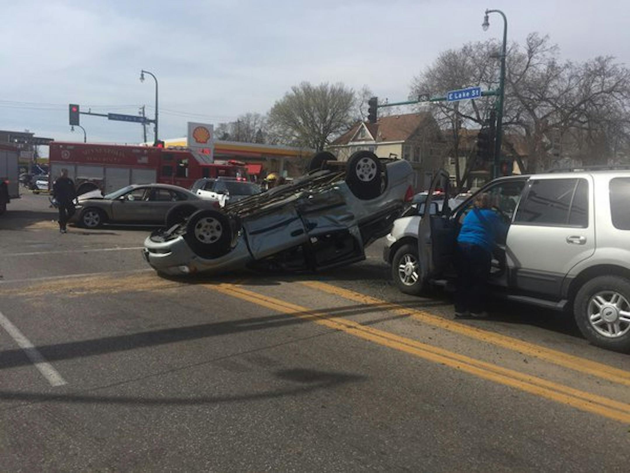 Minneapolis Police Department photo: Scene of a Friday afternoon crash on E. Lake Street that critically injured one person.
