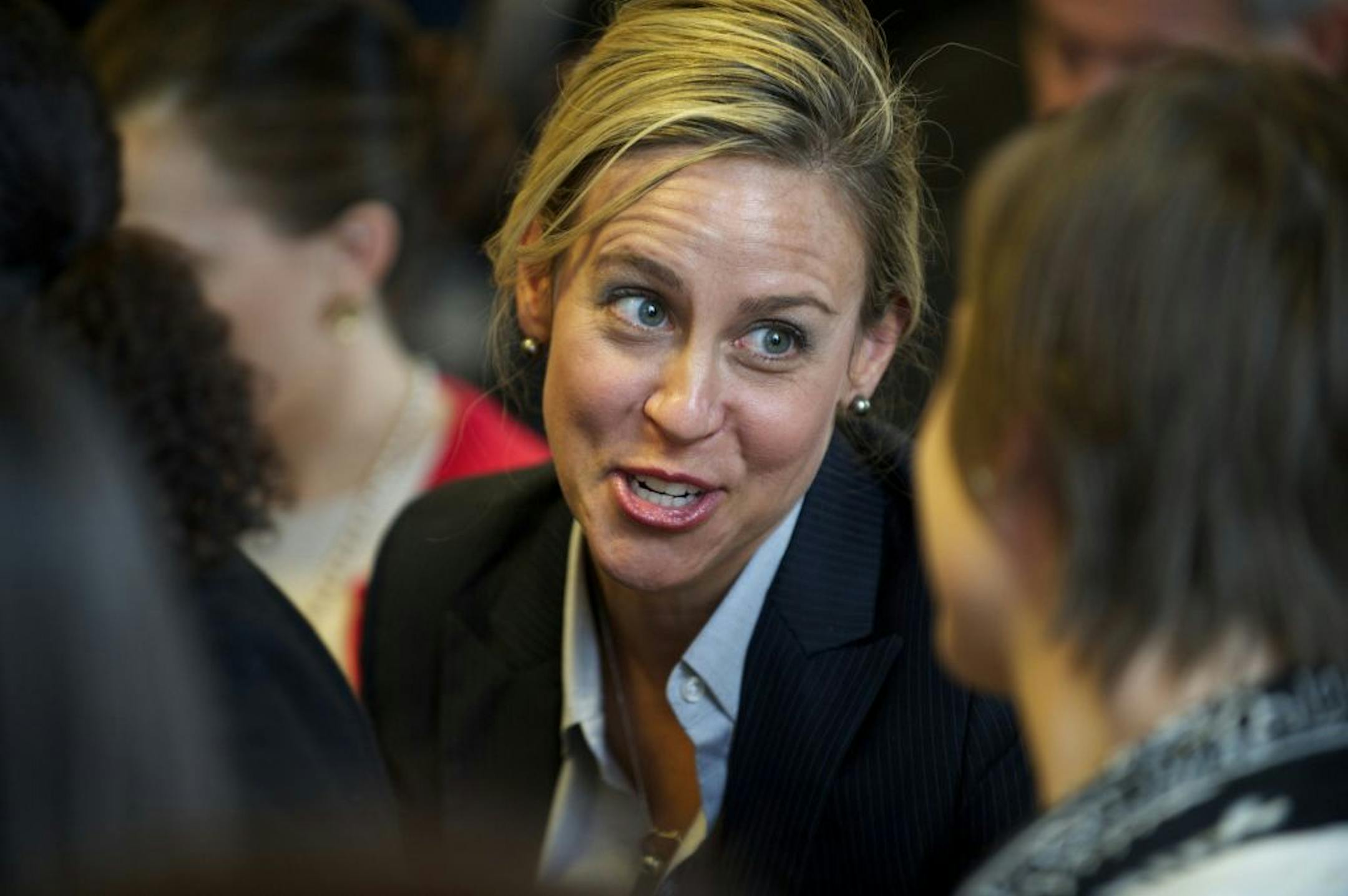 Cargill lobbyist Devry Boughner, talks to attendees during a panel to launch the U.S. Business Coalition for Trans-Pacific Partnership at a meeting in the Russell Senate Office Building on Capitol Hill in Washington, D.C., Wednesday, April 18, 2012.
