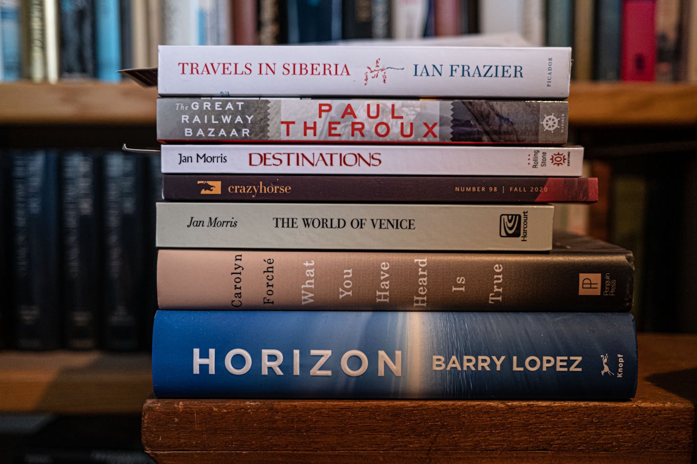 The author's to-read pile currently includes six books and one journal.