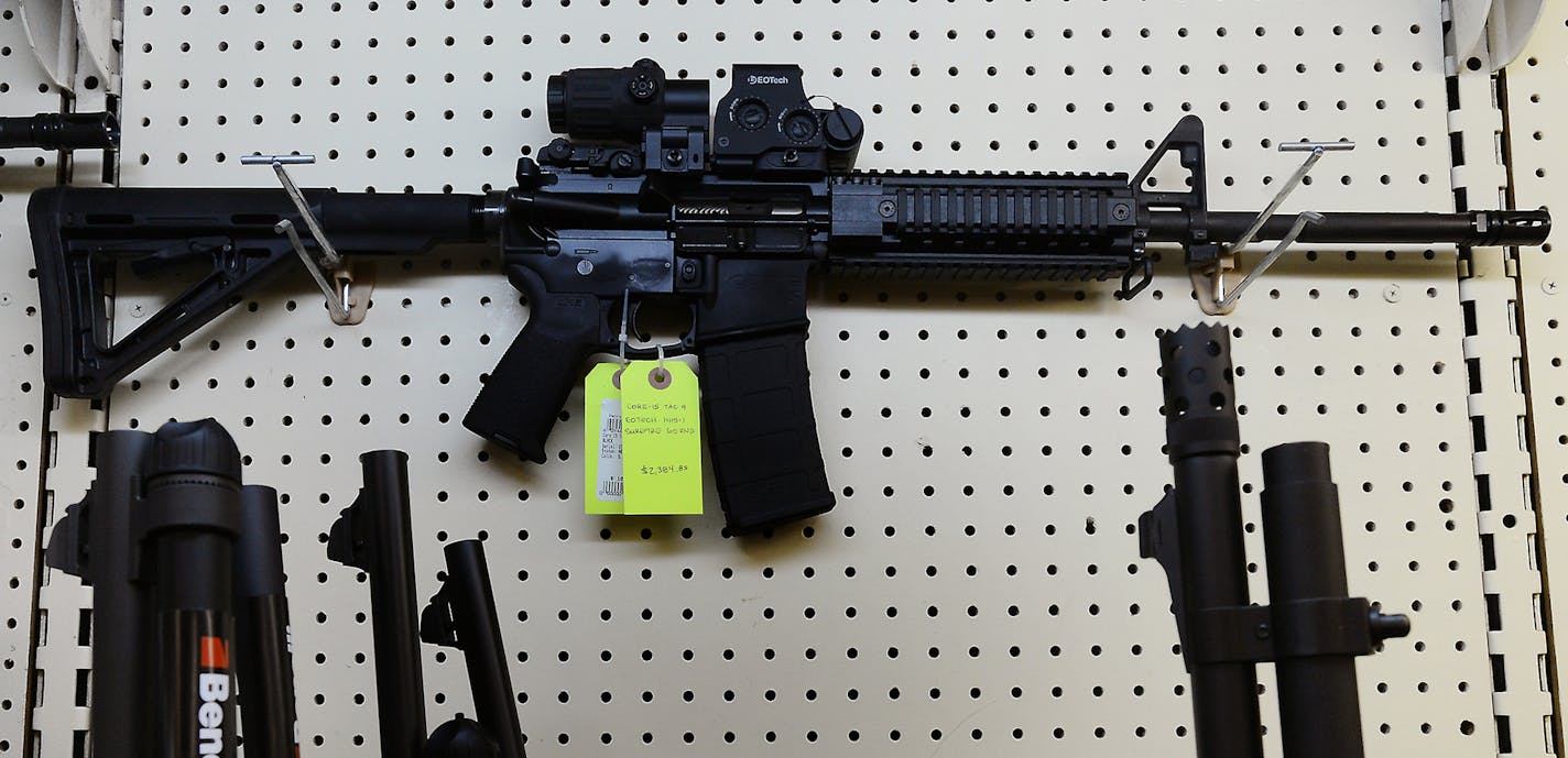 On display at a gun shop in Wendell, N.C., an AR-15 assault rifle manufactured by Core15 Rifle Systems in December 18, 2012. (Chuck Liddy/Raleigh News & Observer/TNS)