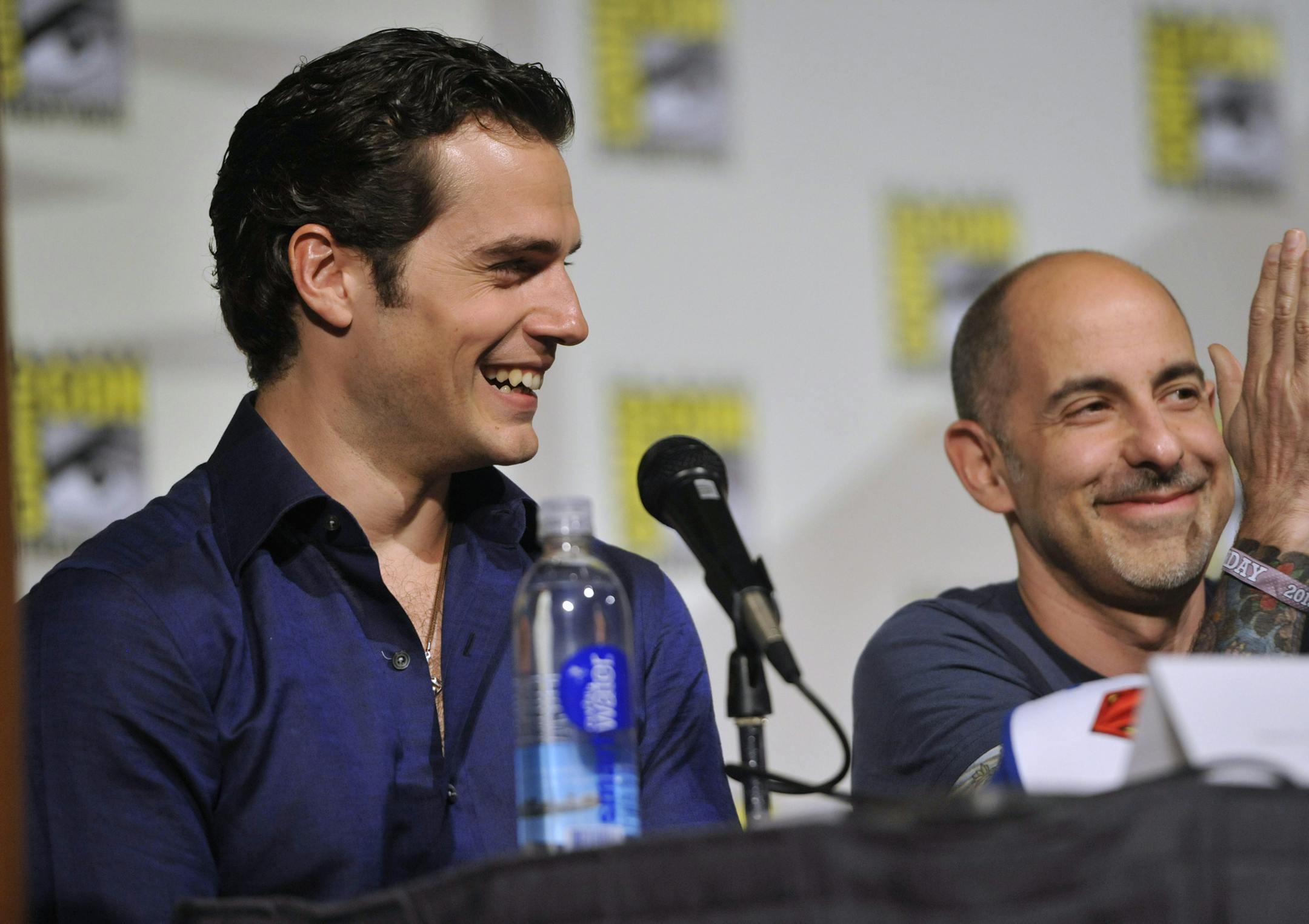 Henry Cavill, left, and Stanley Tucci attend the "Superman" 75th Anniversary panel on Day 4 of the Comic-Con International on Saturday, July 20, 2013 in San Diego. (Photo by Chris Pizzello/Invision/AP)
