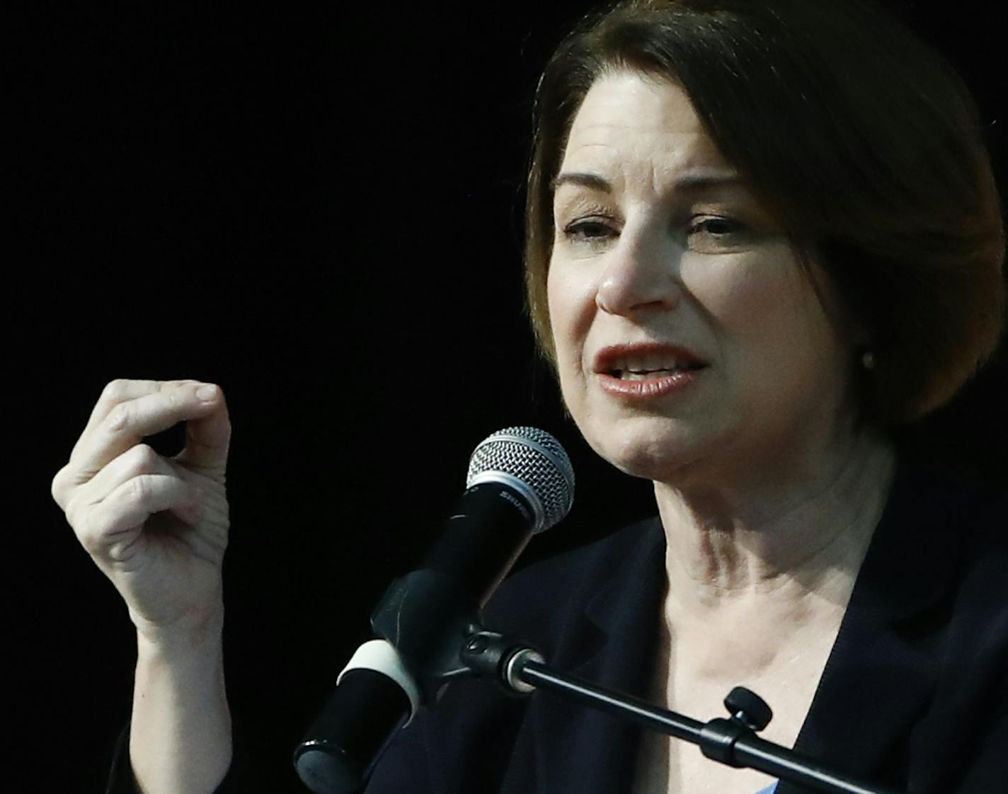 Democratic presidential candidate Sen. Amy Klobuchar, D-Minn speaks at the National Action Network South Carolina Ministers' Breakfast, Wednesday, Feb. 26, 2020, in North Charleston, S.C. (AP Photo/Matt Rourke)