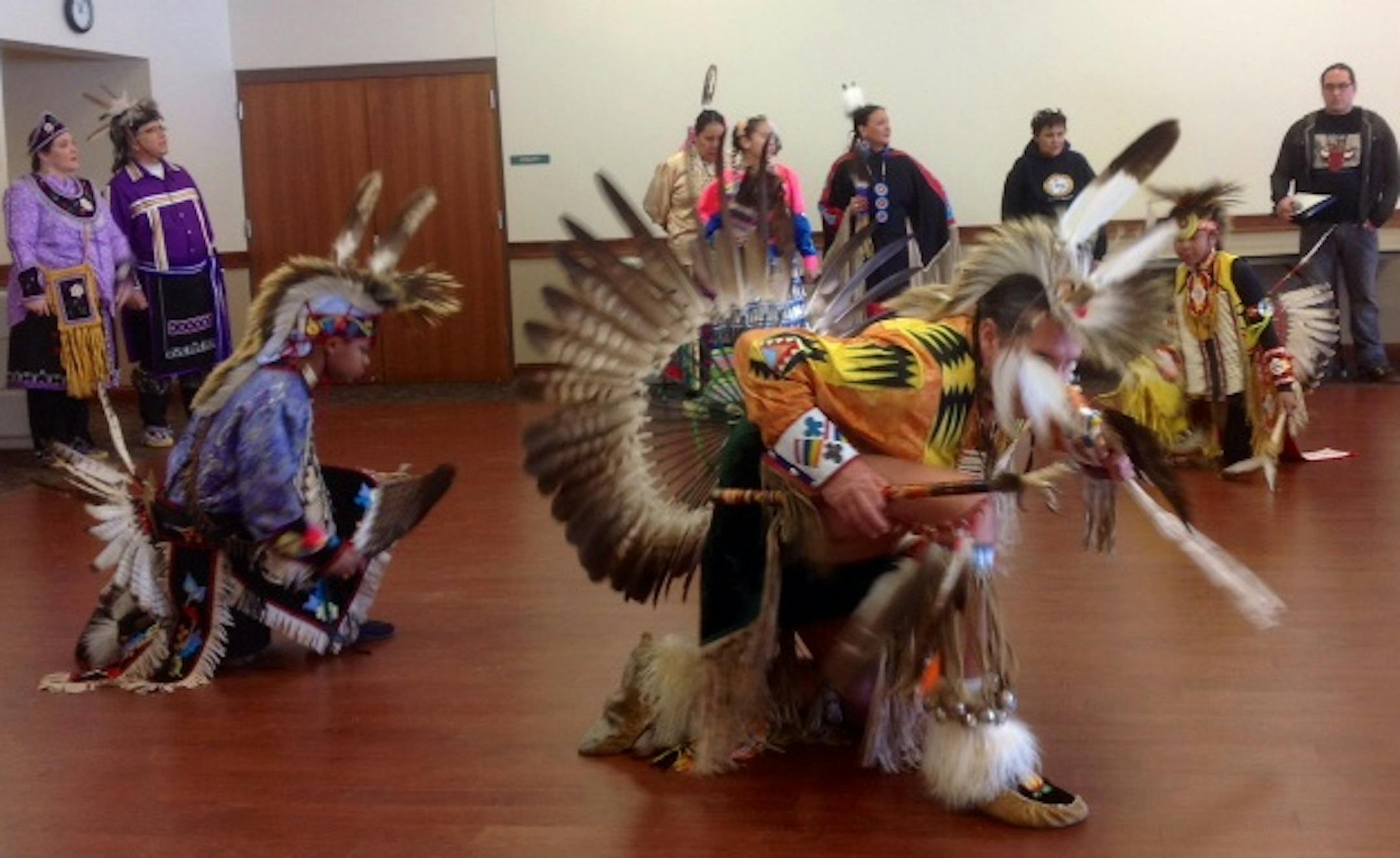 The Brooklyn Park forum on race began with a Native American drum and dance exhibition by members of the Osseo Indian Education Program. Photo by Elizabeth Tolzmann