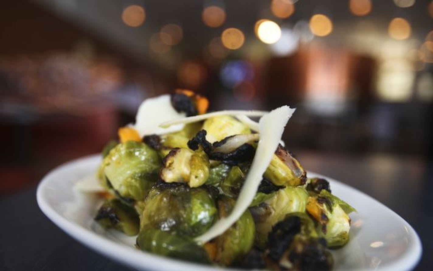 Roasted brussel sprouts with butternut squash and pearl onions.