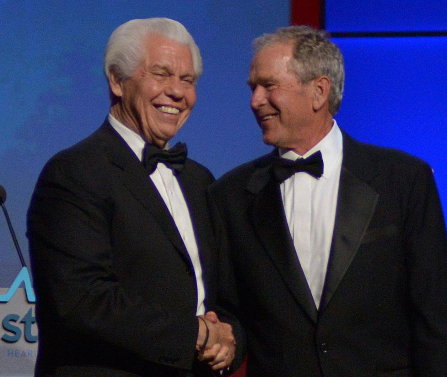 Starkey Hearing Foundation founder, Bill Austin introduced former President George W. Bush at the Starkey Hearing Foundation gala July 26, 2015 at the RiverCentre in St. Paul.