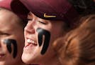 Gophers second baseman MaKenna Partain (3) cheered on her teammates from the dugout. ] ANTHONY SOUFFLE &#x2022; anthony.souffle@startribune.com The Go