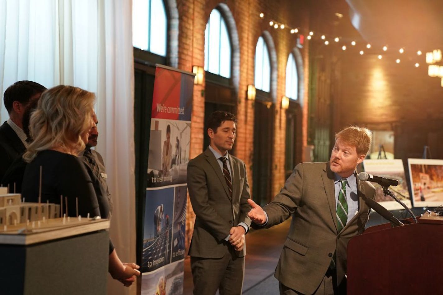 Minneapolis Parks Foundation executive director Tom Evers thanked Bank of America market president for Minneapolis and St. Paul Katie Simpson after it was announced the Bank of America Charitable Foundation awarded the Minneapolis Parks Foundation a $1 million Anchor grant for its RiverFirst Capital Campaign.