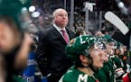 Wild head coach Bruce Boudreau looks on in the second period against the Los Angeles Kings at Xcel Energy Center in St. Paul