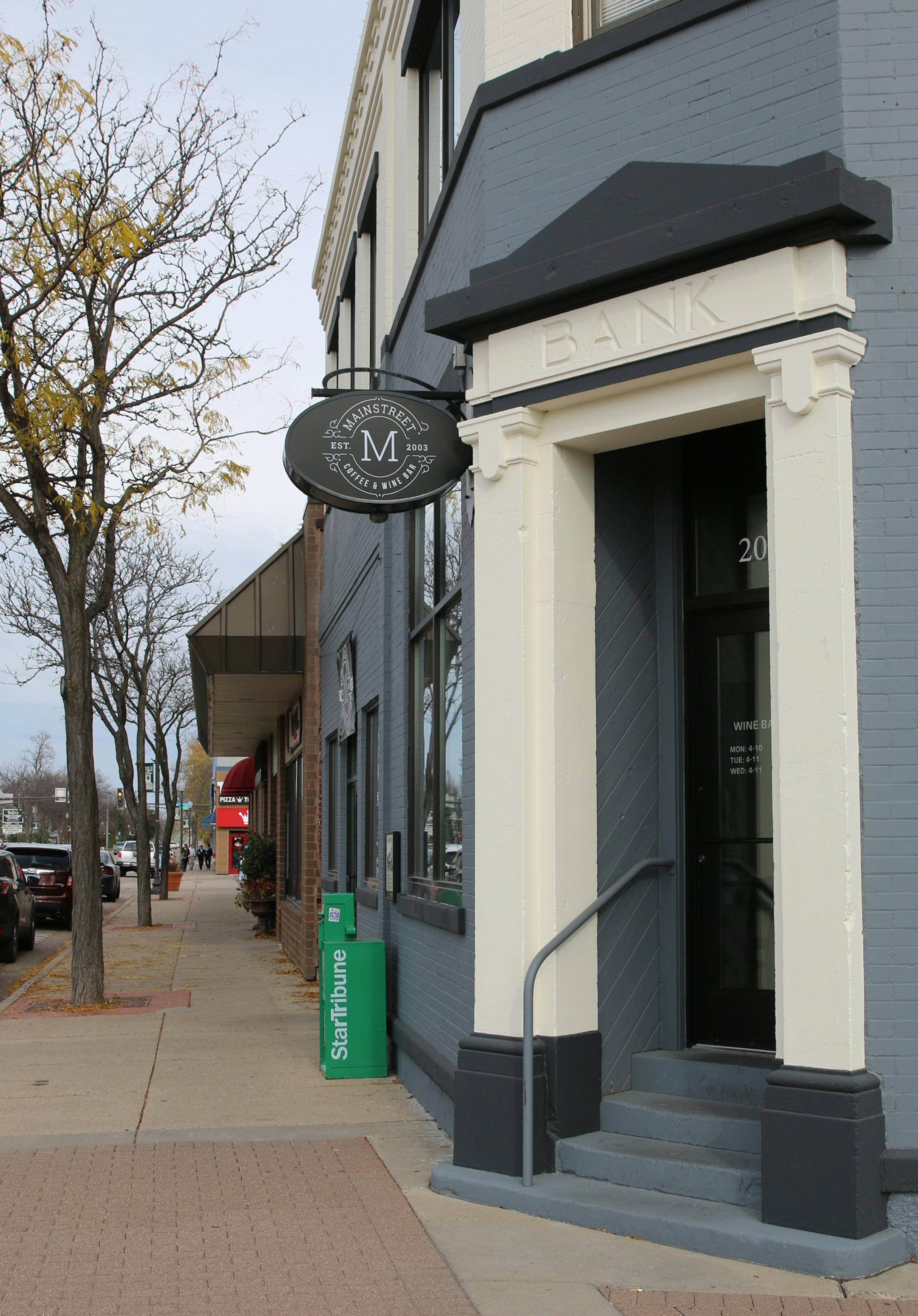 The old bank building in historic downtown Lakeville is now home to Mainstreet Cofee and Wine Bar.