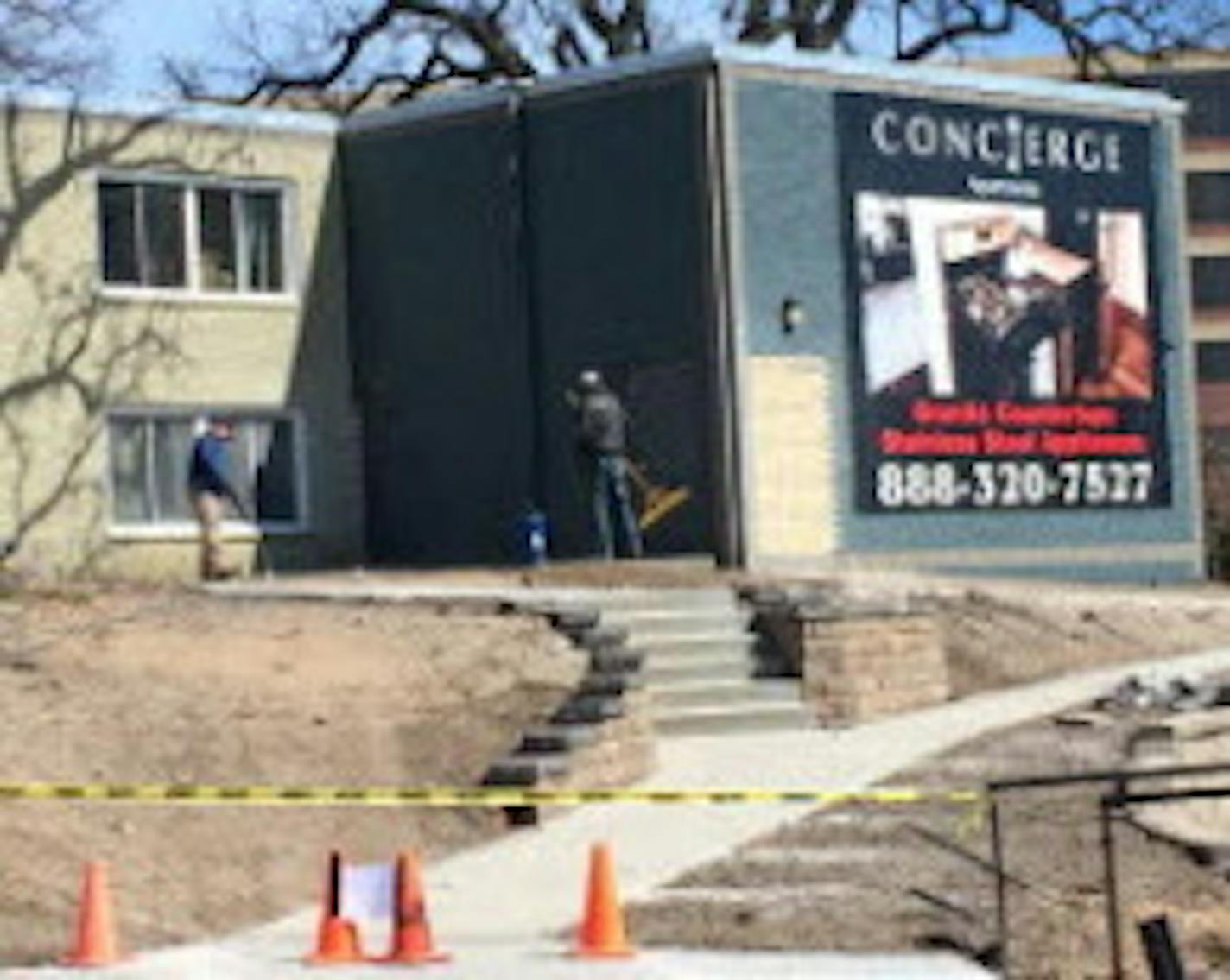 from April 2016 -- Masonry work is underway at the Concierge Apartments in Richfield. Out-of-state investors are snapping up older apartment complexes like this one in the first- and second-ring suburbs of the Twin Cities, renovating them and moving them upmarket.