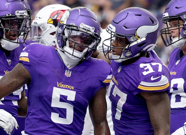 Receiver Jalen Reagor, left, and running back DeWayne McBride are on the Vikings roster bubble as cutdown day approaches.