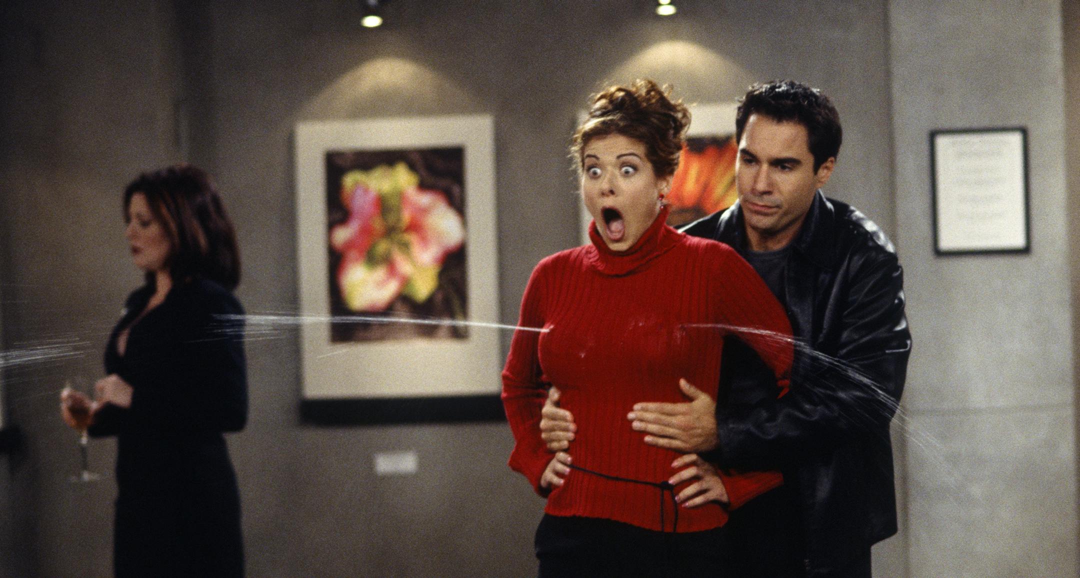 TV'S FUNNIEST OF THE FUNNIEST: A PALEY CENTER FOR MEDIA SPECIAL -- Will & Grace -- "Das Boob" Episode 3 -- Air Date 11/02/1999 -- Pictured: (l-r) Debra Messing as Grace Adler, Eric McCormack as Will Truman -- Photo by: Chirs Haston/NBCU Photo Bank ORG XMIT: Season: 2013