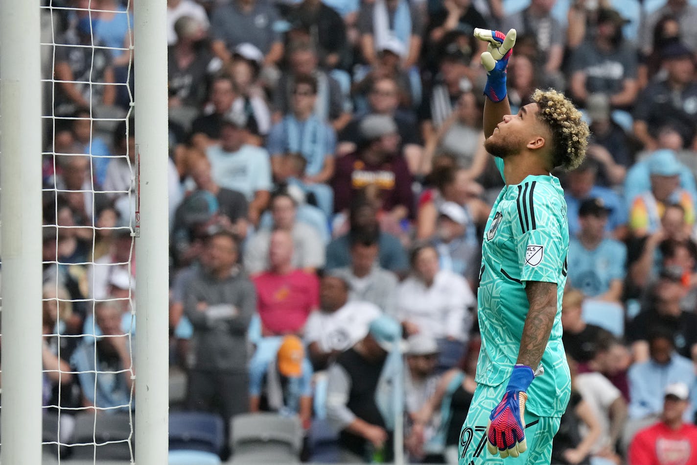 Minnesota United goalkeeper Dayne St. Clair (97) went through his pregame rituals ahead of an MLS game between Minnesota United and the Houston Dynamo Saturday, Aug. 27, 2022 at Allianz Field in St. Paul, Minn. ] ANTHONY SOUFFLE • anthony.souffle@startribune.com