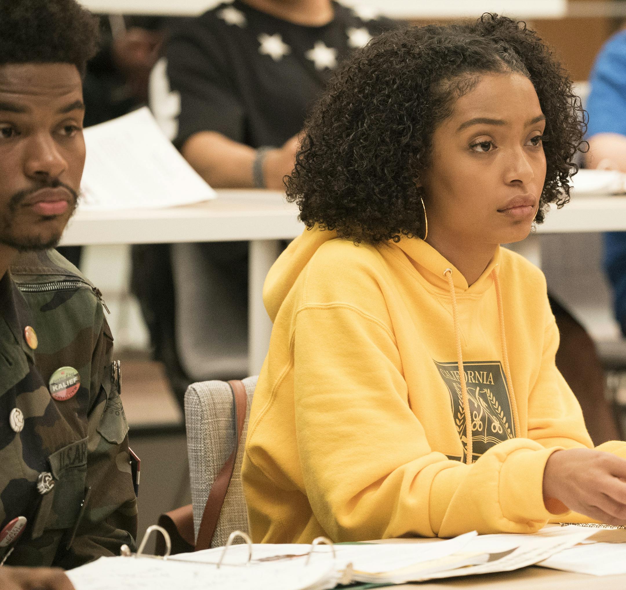 GROWN-ISH - “Late Registration” - In the series premiere, Zoey Johnson arrives at California University certain she will be a hot shot on campus, but quickly learns she may have a little more growing to do. This episode of “grown-ish” airs Wednesday, January 3 (8:00 - 8:30 P.M. EDT) on Freeform. (Freeform/Kelsey McNeal)
TREVOR JACKSON, YARA SHAHIDI
