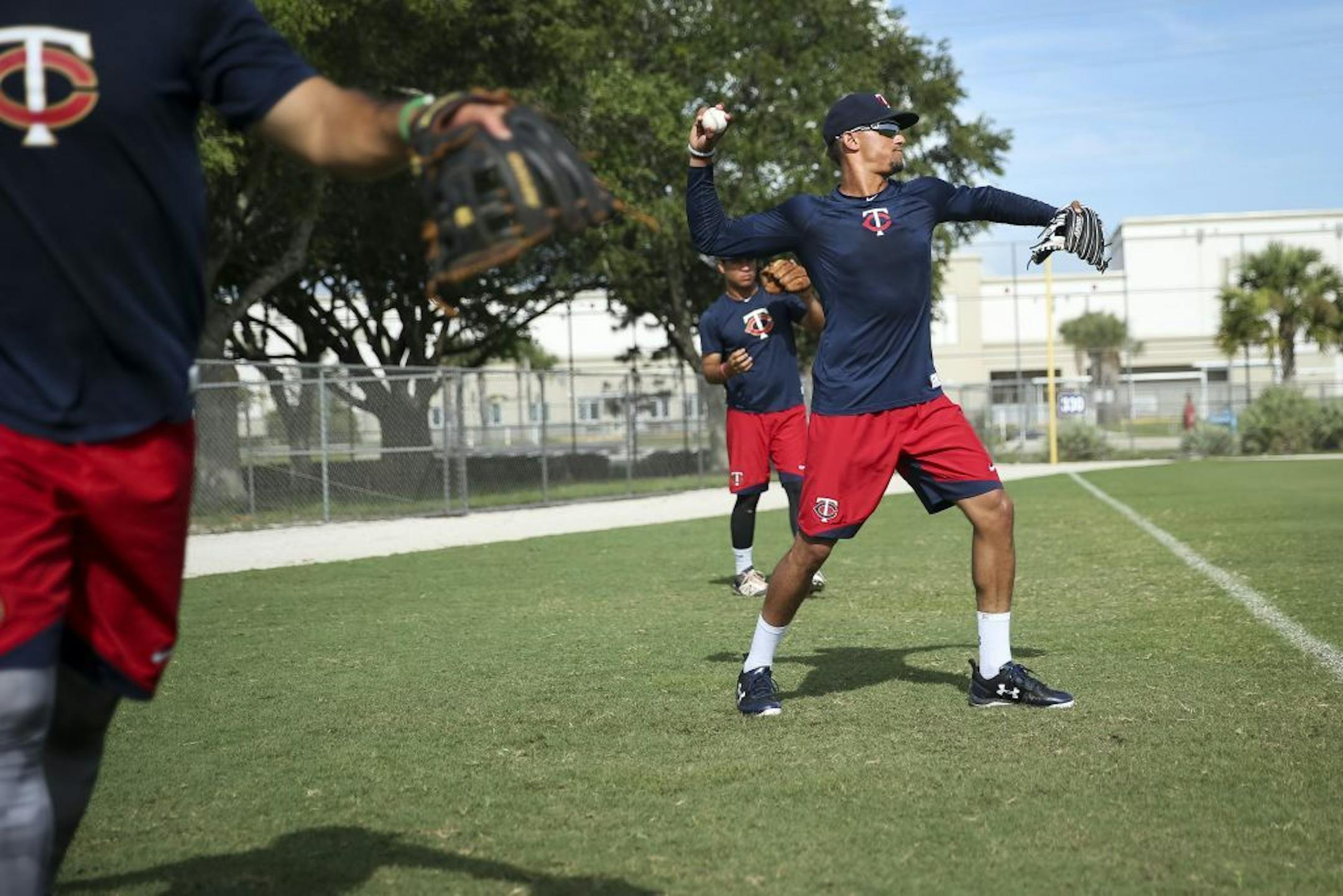 Minnesota Twins first overall pick Royce Lewis playing catch during warmups in Fort Myers, Fla. on Friday, July 14, 2017.