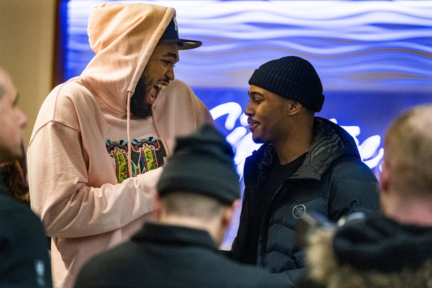 Karl-Anthony Towns greeted D'Angelo Russell when he arrived in the Twin Cities on Thursday night.