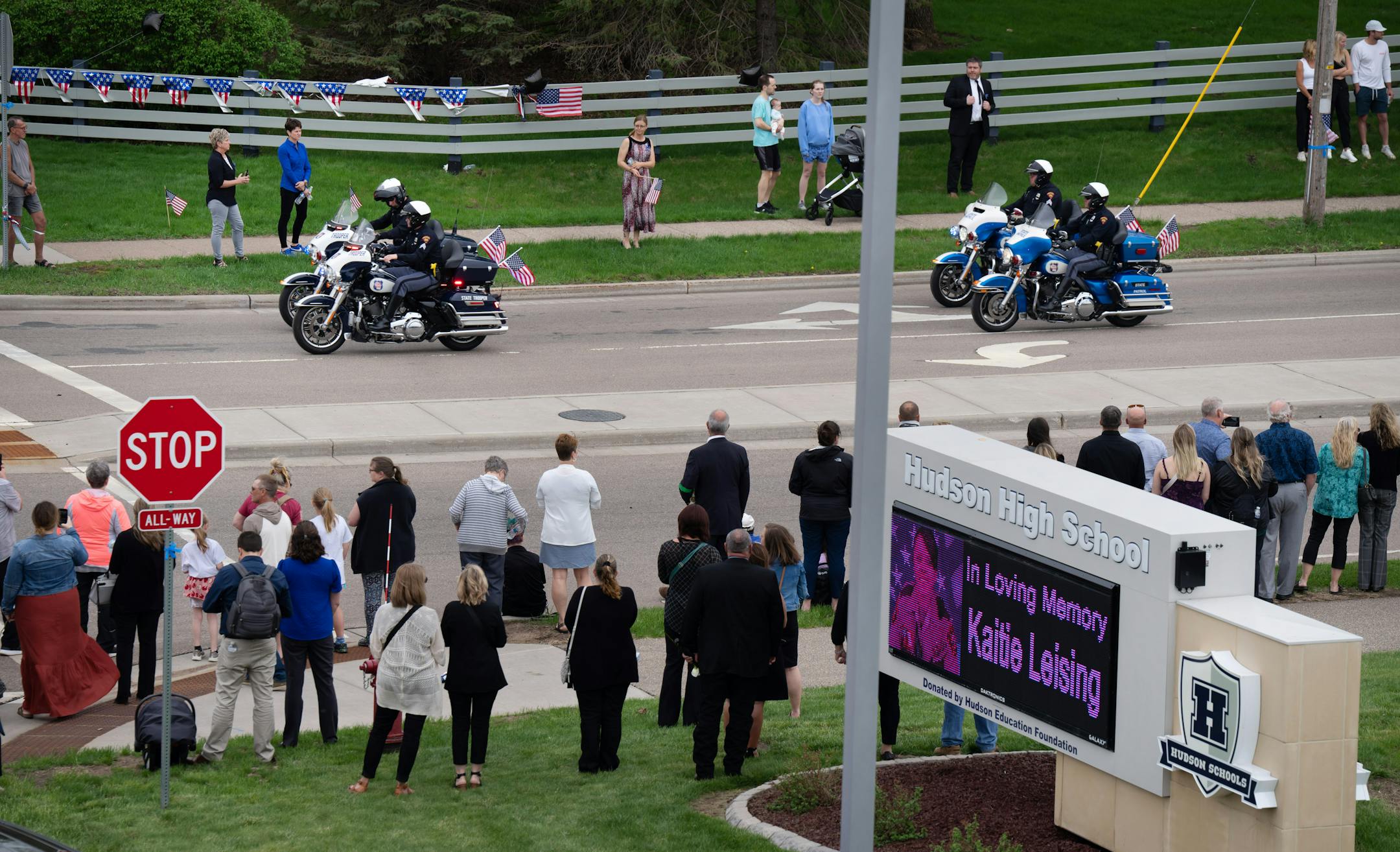 Over a thousand law enforcement officers from around the U.S. gathered for Funeral services for St. Croix County Sheriff's Deputy Kaitie Leising who was shot and killed on Saturday evening Friday, May 12, 2023  Hudson, Wis.