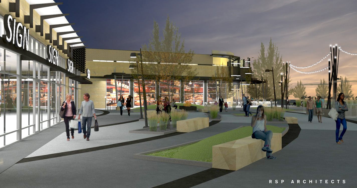 RSP Architects's rendering of the plaza at dusk