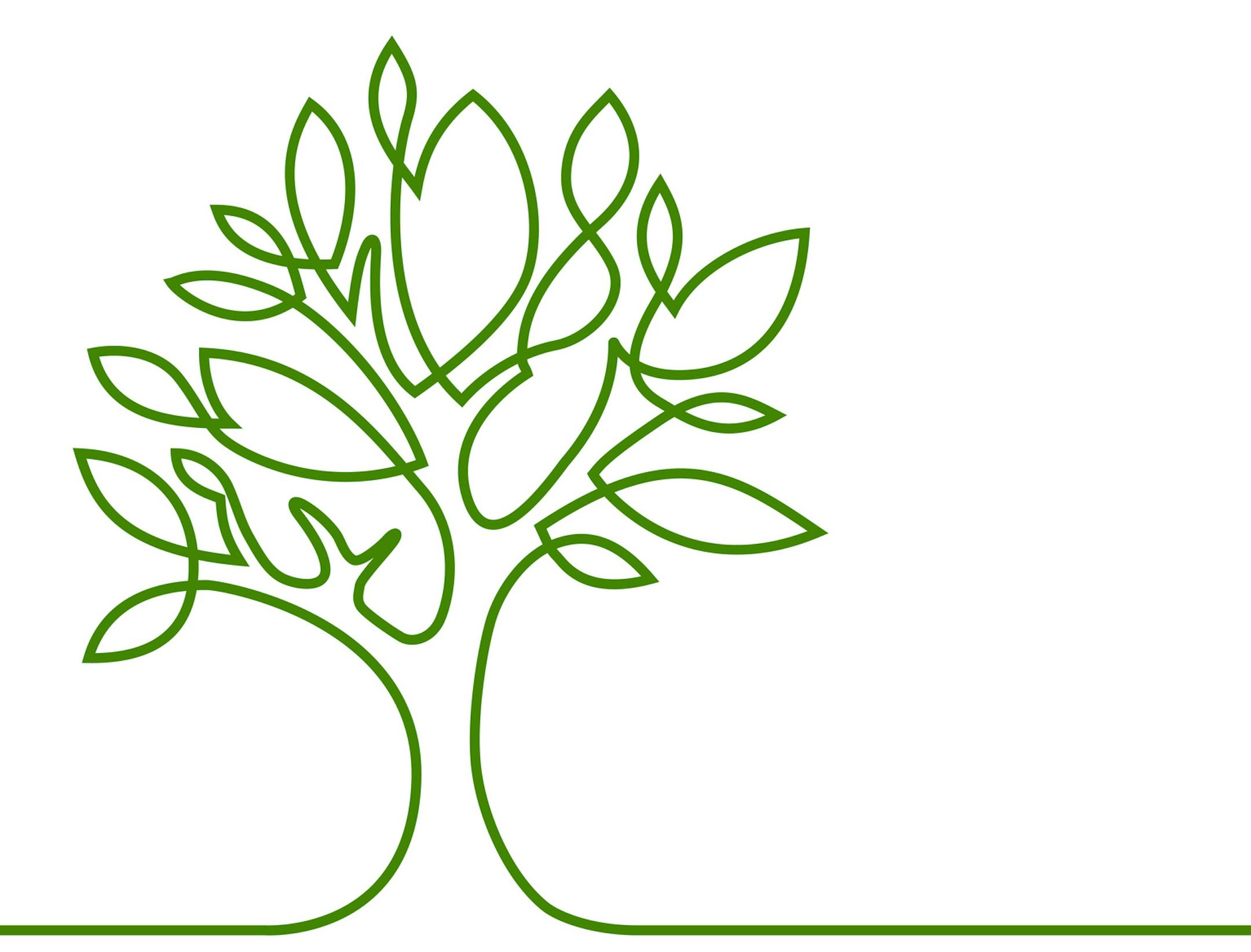Continuous line drawing of tree on white background. Vector illustration