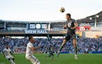 Loons midfielder Jan Gregus headed the ball towards a teammate over Real Salt Lake