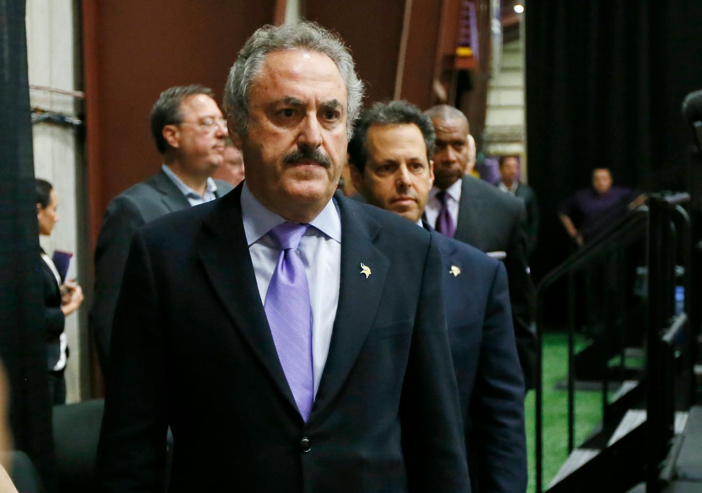 Minnesota Vikings owners Zygi Wilf, left, and his brother Mark Wilf arrived at an 11 a.m. new conference.