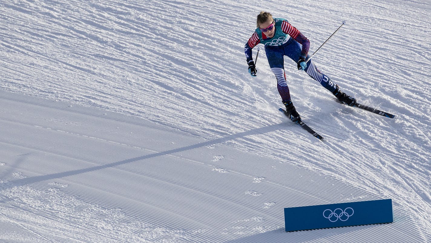 Jessie Diggins of Afton, MN finished fifth in the women's 10km Free at Alpensia Cross-Country Centre. ] CARLOS GONZALEZ &#x2022; cgonzalez@startribune.com - February 15, 2018, South Korea, 2018 Pyeongchang Winter Olympics, Cross-Country Skiing - women's 10km Free at Alpensia Cross-Country Centre in Pyeongchang, South Korea.