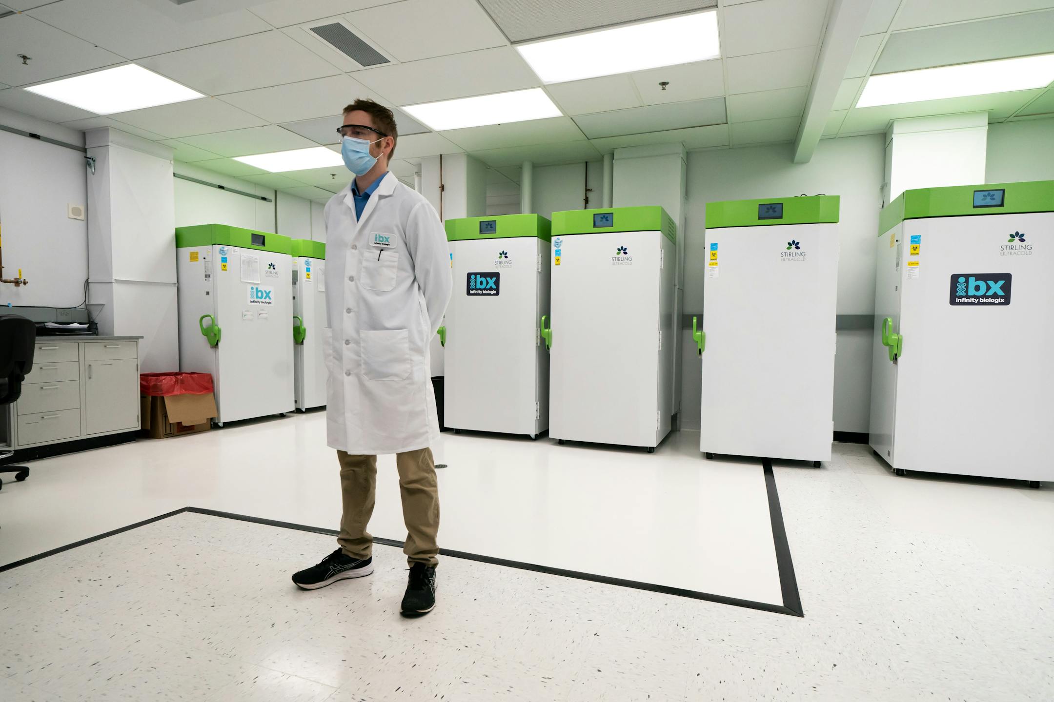 IBX lab supervisor Dave Jovanovic in the extraction area. Processed samples are saved in these ultracold storage boxes for four days, then disposed as biohazard waste.