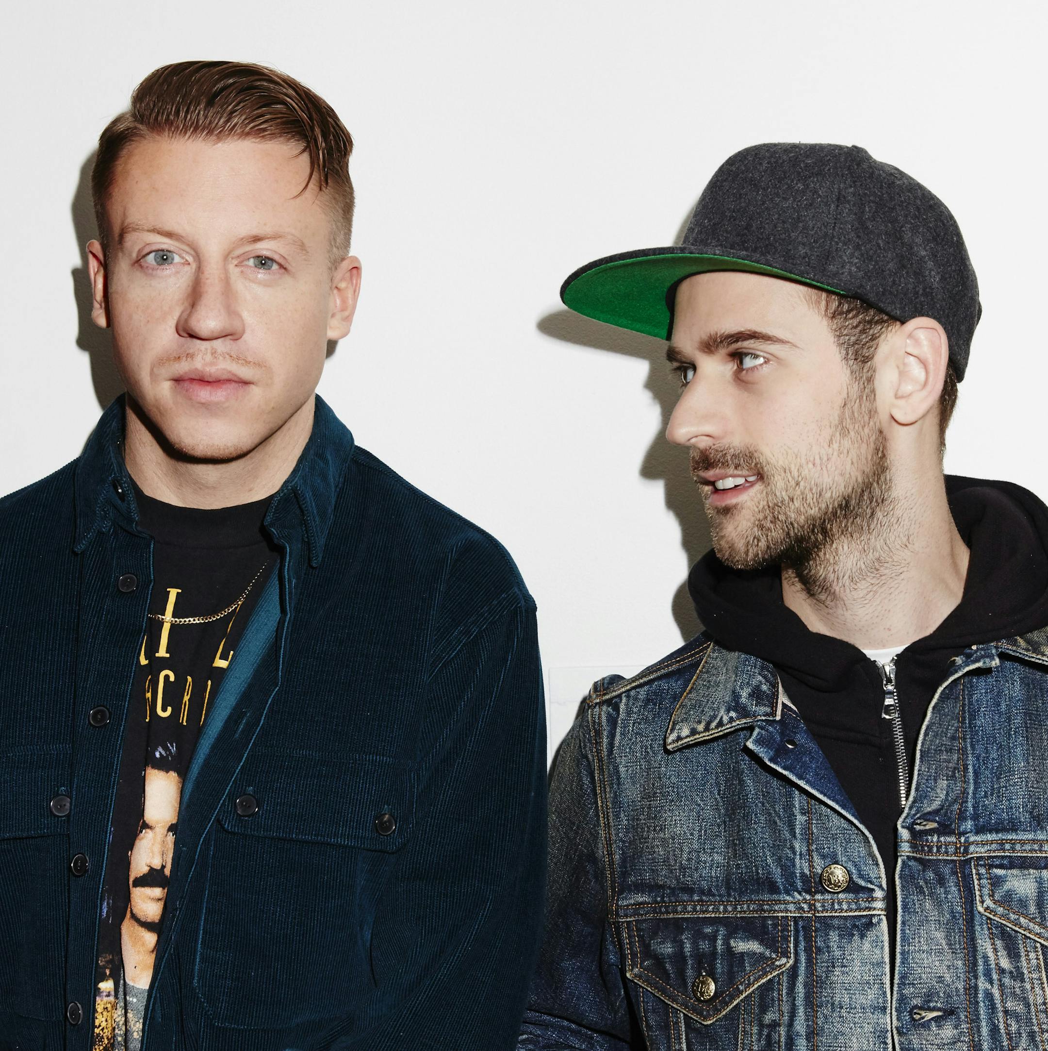 Macklemore, left, and Ryan Lewis, the hip-hop duo, at the Hudson Hotel in New York, Feb. 10, 2016. After becoming a pop sensation with ìThrift Shop,î the duo kept a low profile, in part due to a drug relapse on Macklemoreís part. Now they are back with their second full-length, ìThis Unruly Mess Iíve Made.î (Ben Rayner/The New York Times)
