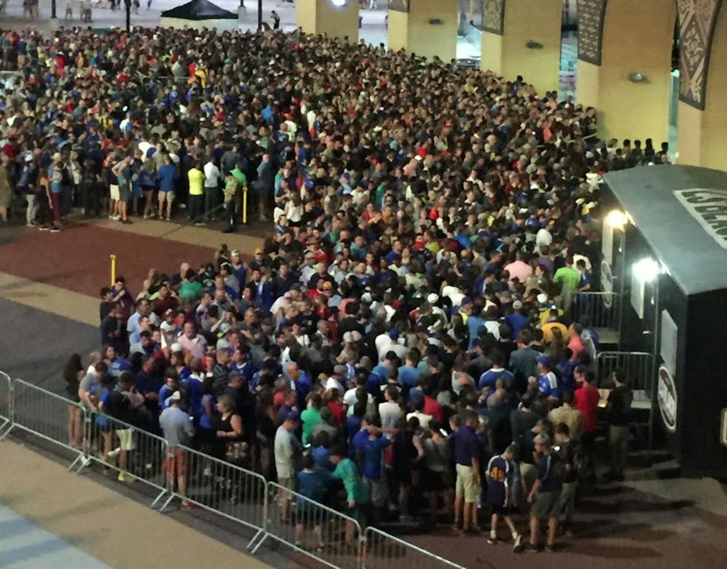 People who left U.S. Bank Stadium waited to get onto light-rail trains after the Chelsea F.C.-AC Milan game on Wednesday evening.