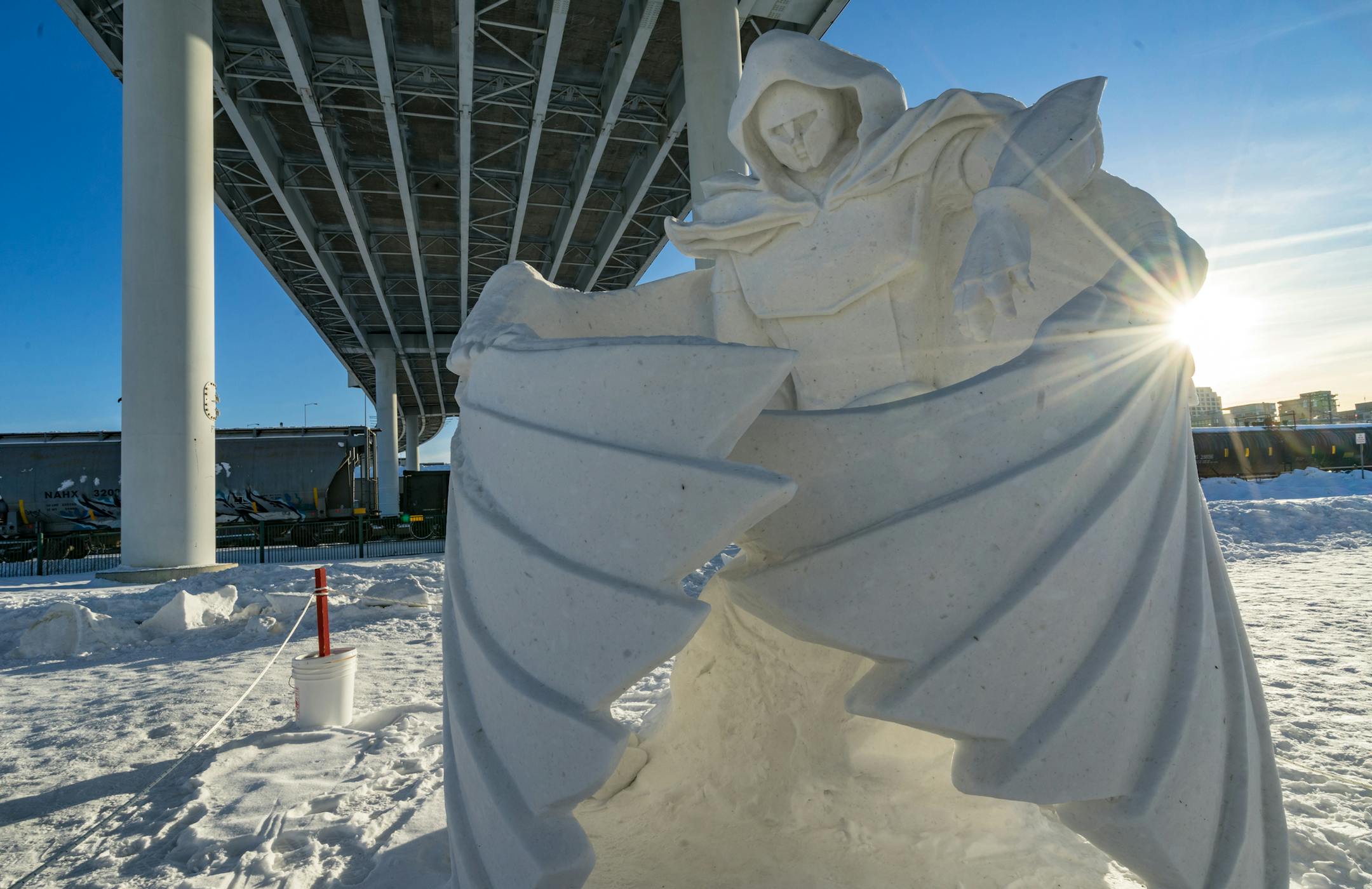 "Guardian Angel" by AK Awesome won the Team of Three Division in the 2018 Alaska State Snow Sculpture Championship in Anchorage, a popular Fur Rendezvous event. Jody O Photography.