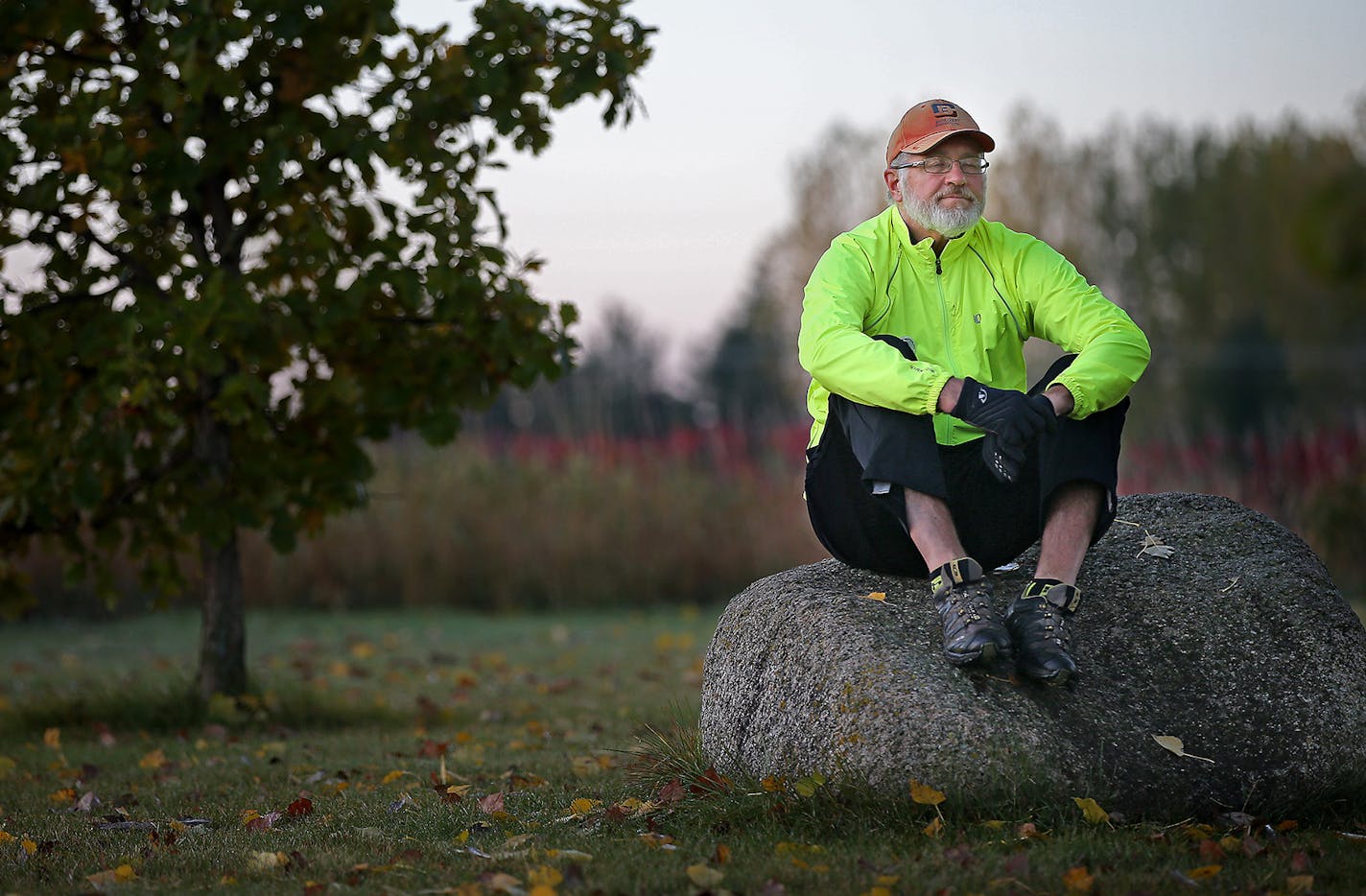 Jerry Wetterling sat on a rock where trees were planted in his son's honor at Klinefelter Park, Tuesday, October 14, 2014 in St. Joseph, MN. October 22 will mark the 25th anniversary of Jacob Wetterling's abduction, only half mile from this location. ] (ELIZABETH FLORES/STAR TRIBUNE) ELIZABETH FLORES &#x2022; eflores@startribune.com