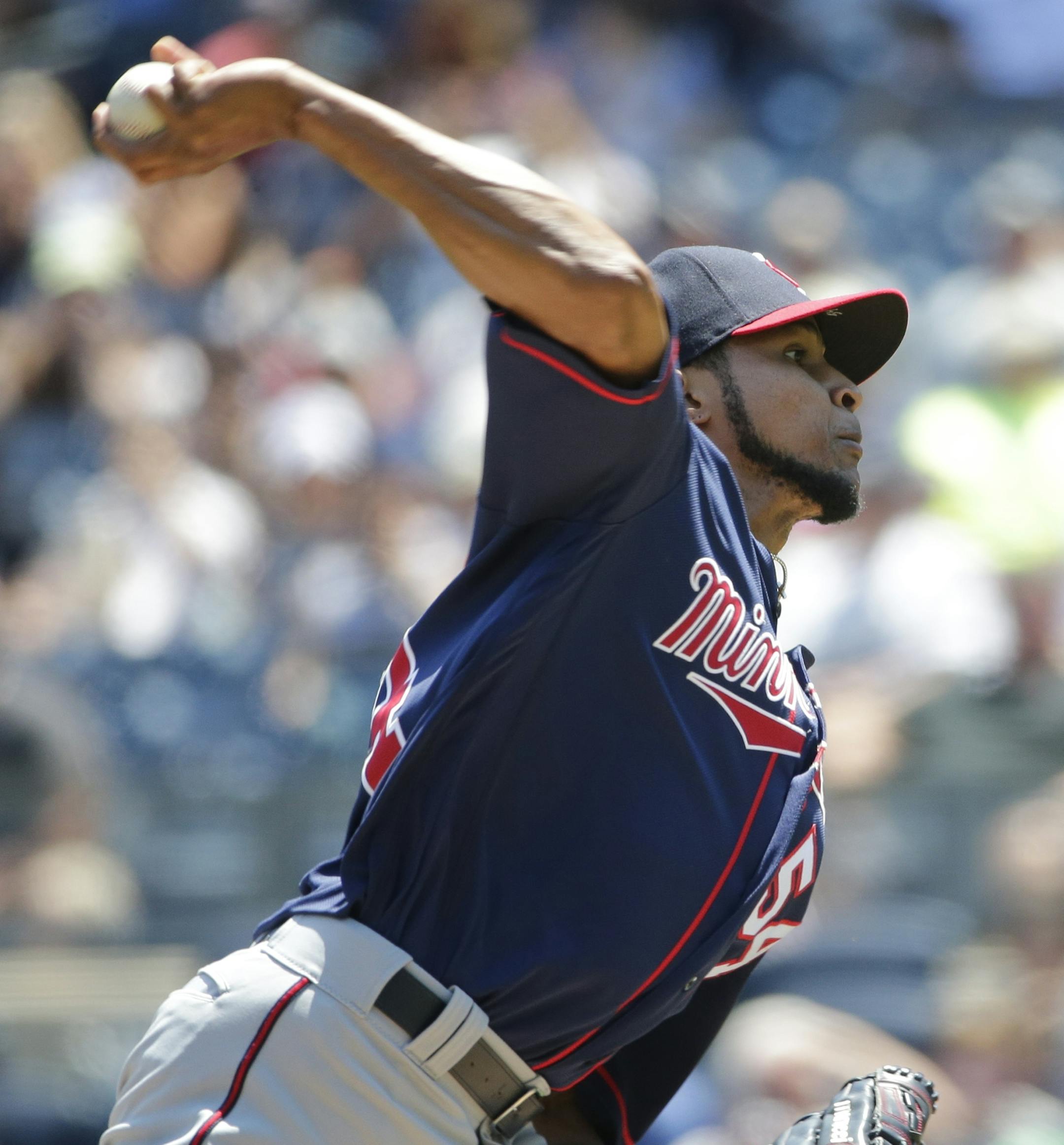 Minnesota Twins' Ervin Santana (54) delivers a pitch during the first inning of a baseball game against the New York Yankees Saturday, June 25, 2016, in New York. (AP Photo/Frank Franklin II)
