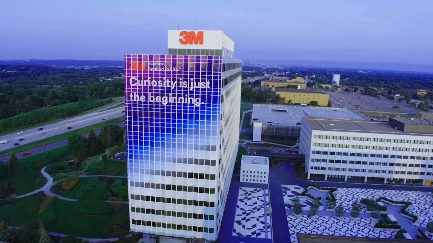 "Curiosity is just the beginning," is the written message on 3M's headquarters tower in Maplewood.