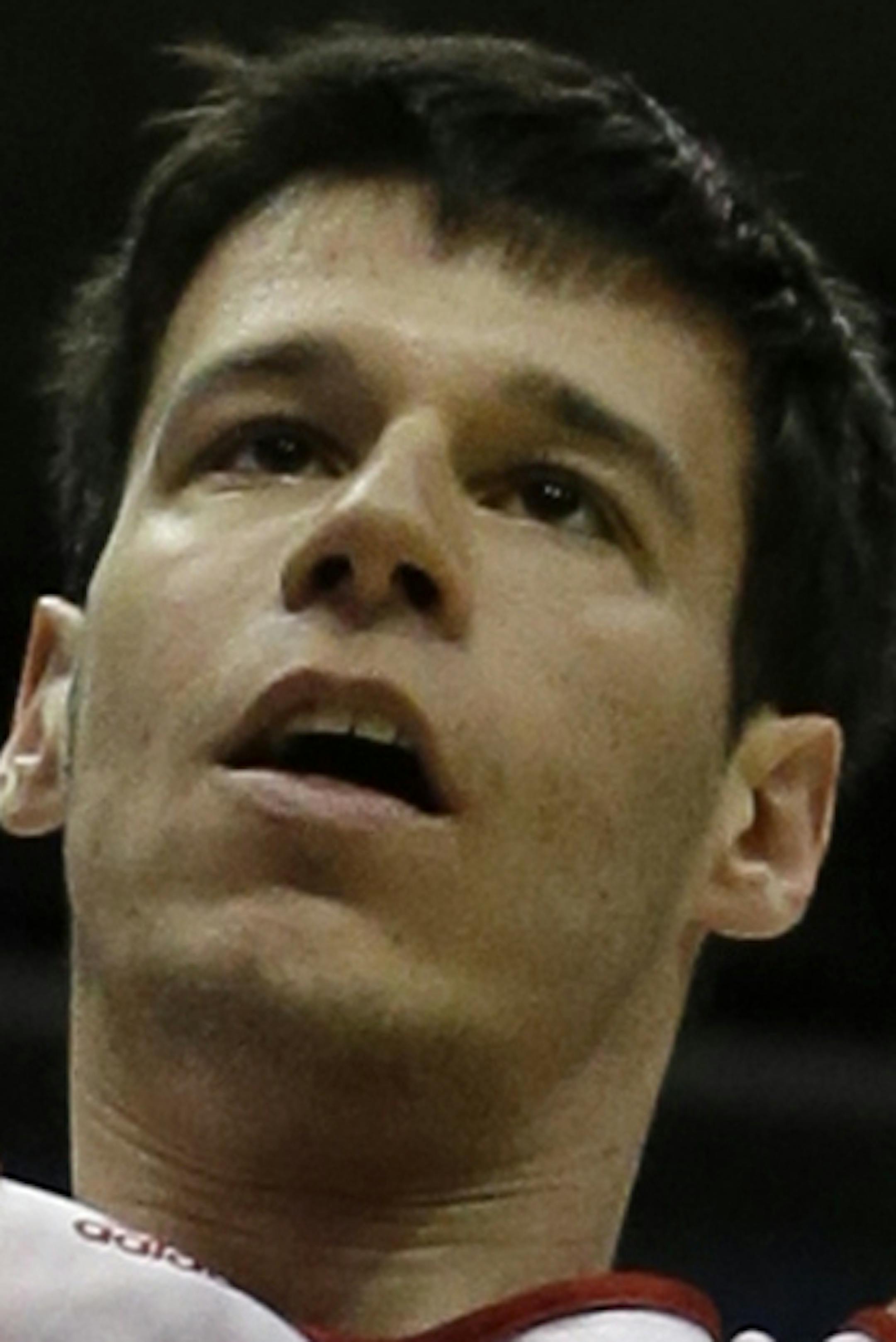 Wisconsin forward Duje Dukan dunks during a practice session for their NCAA college basketball tournament game Wednesday, March 19, 2014, in Milwaukee. Wisconsin plays American on Thursday, March 20, 2014. (AP Photo/Morry Gash) ORG XMIT: WIKS127