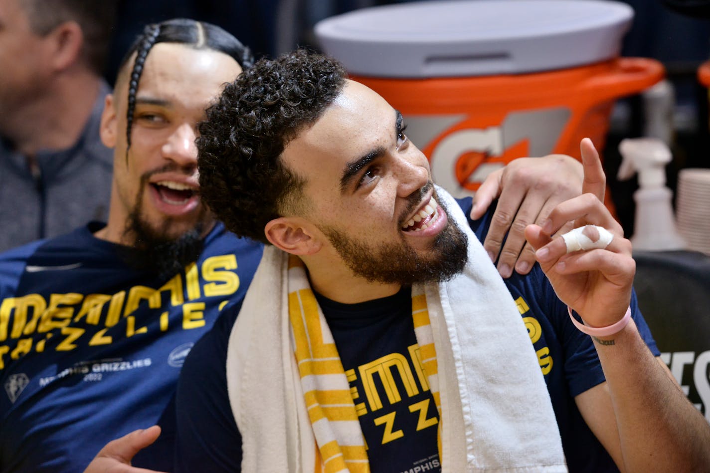 Grizzlies guard Tyus Jones and forward Dillon Brooks