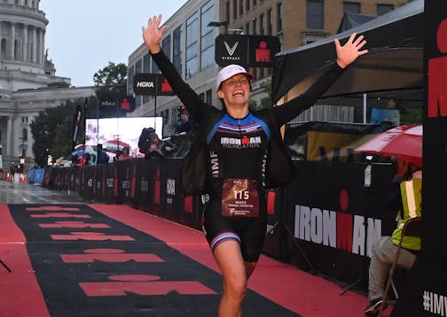 Maggie Swanson crossed the Ironman finish line, winning her division and qualifying for the world championships. Provided