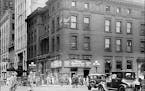 A vintage photo of a famous downtown Minneapolis street corner.